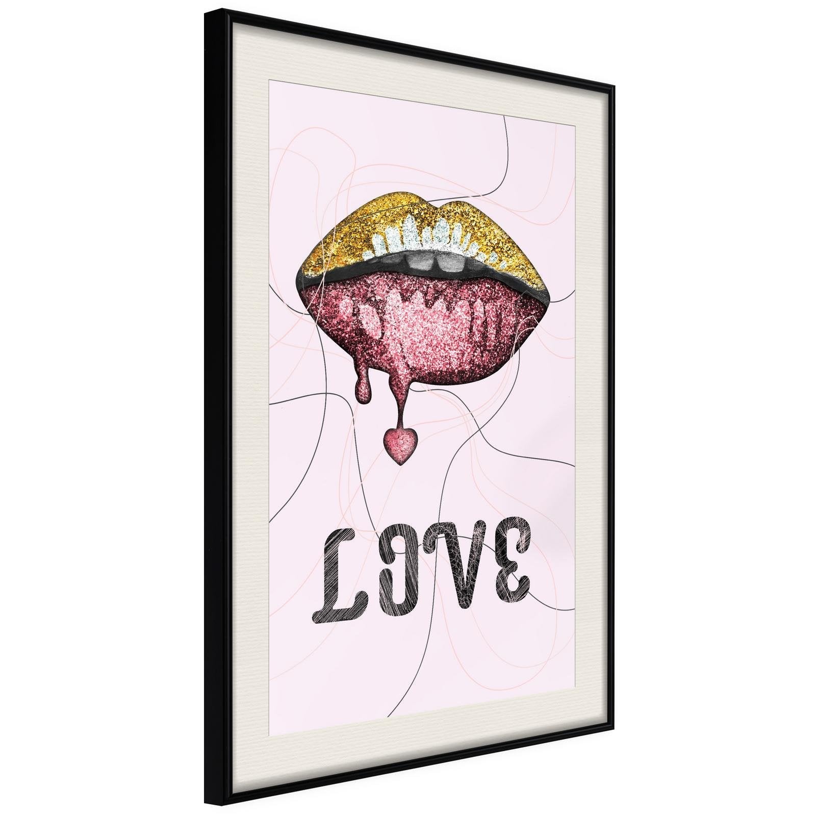 Inramad Poster / Tavla - Lip Gloss and Love-Poster Inramad-Artgeist-20x30-Svart ram med passepartout-peaceofhome.se