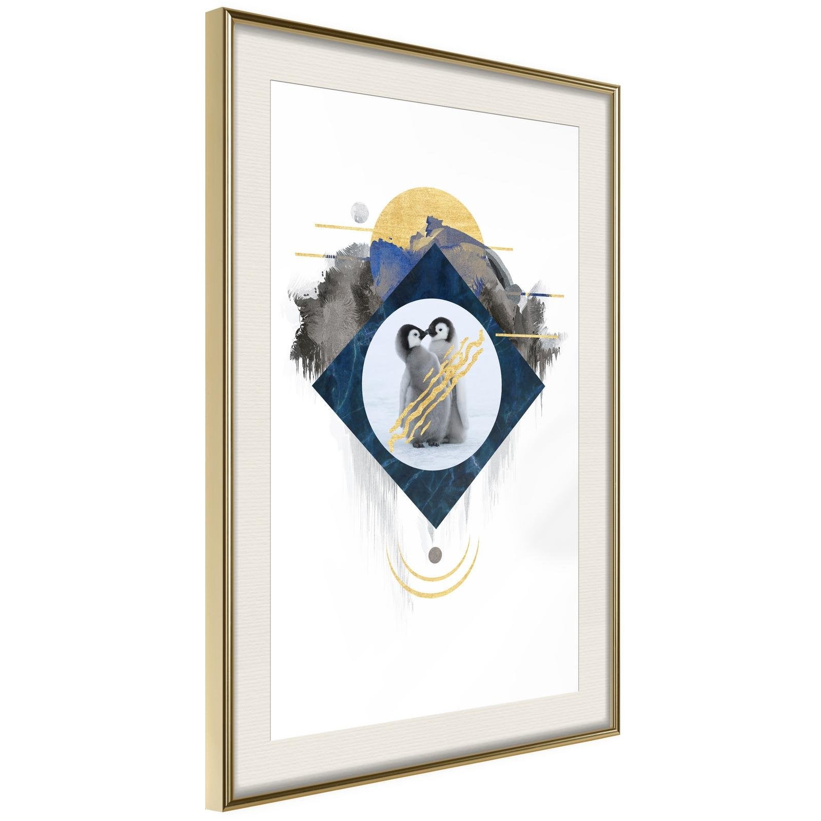 Inramad Poster / Tavla - Little Penguins-Poster Inramad-Artgeist-20x30-Guldram med passepartout-peaceofhome.se