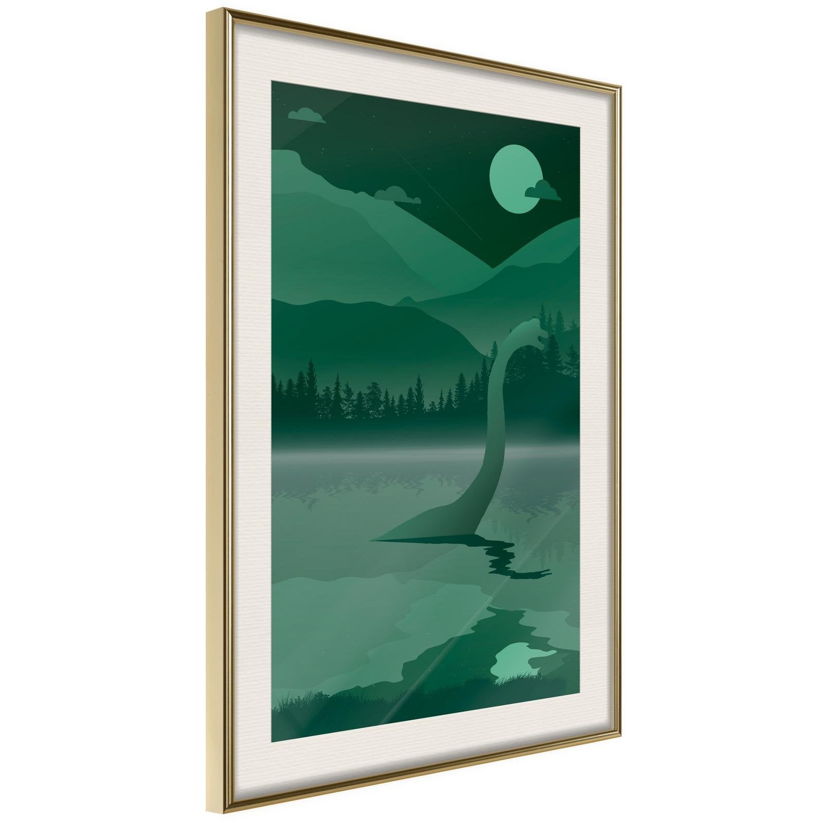 Inramad Poster / Tavla - Loch Ness [Poster]-Poster Inramad-Artgeist-20x30-Guldram med passepartout-peaceofhome.se