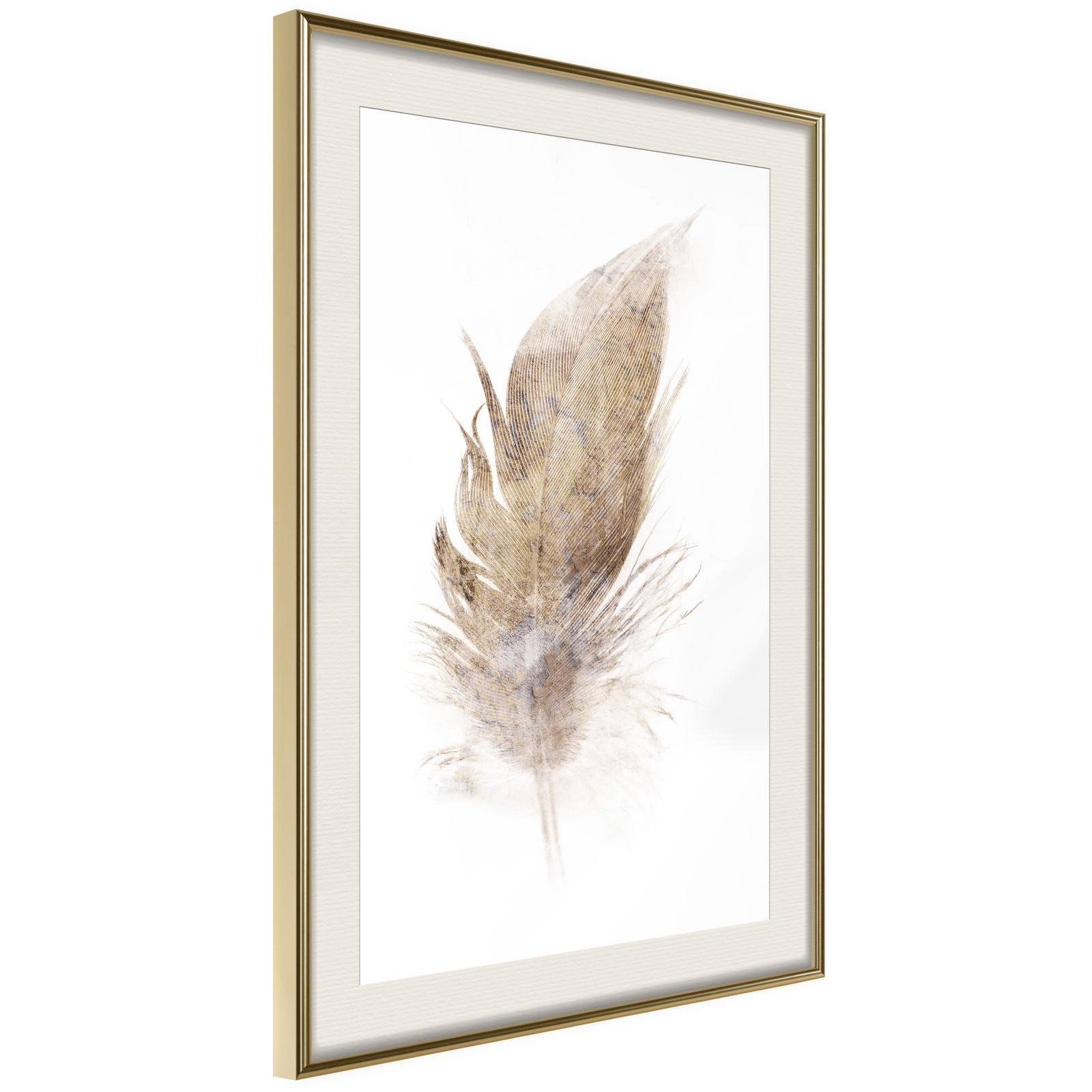 Inramad Poster / Tavla - Lost Feather (Beige)-Poster Inramad-Artgeist-20x30-Guldram med passepartout-peaceofhome.se