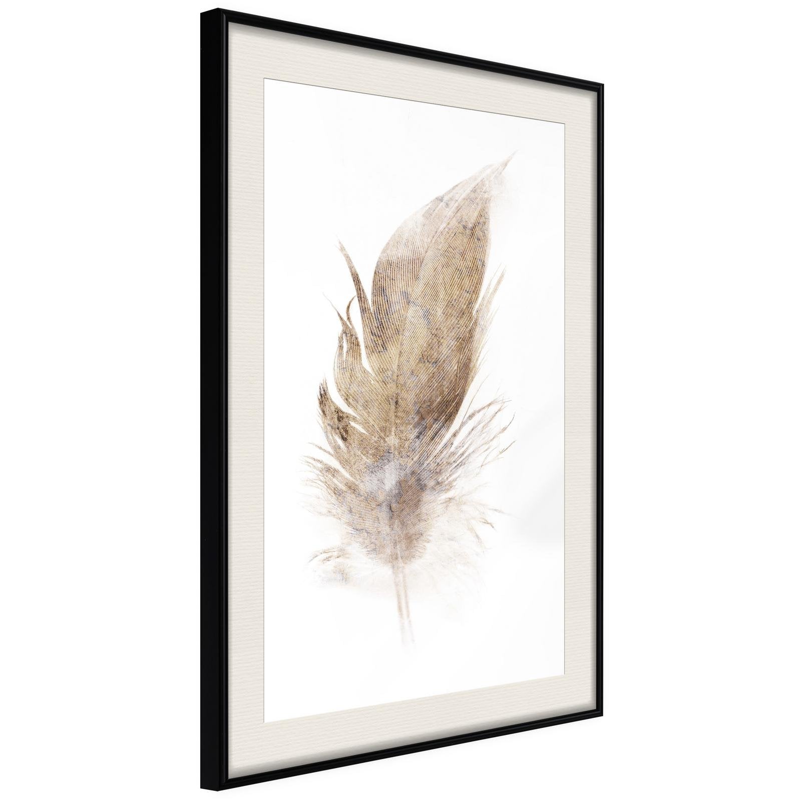 Inramad Poster / Tavla - Lost Feather (Beige)-Poster Inramad-Artgeist-20x30-Svart ram med passepartout-peaceofhome.se