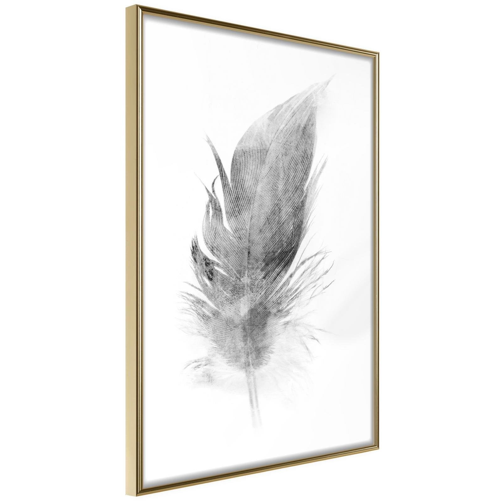 Inramad Poster / Tavla - Lost Feather (Grey)-Poster Inramad-Artgeist-20x30-Guldram-peaceofhome.se
