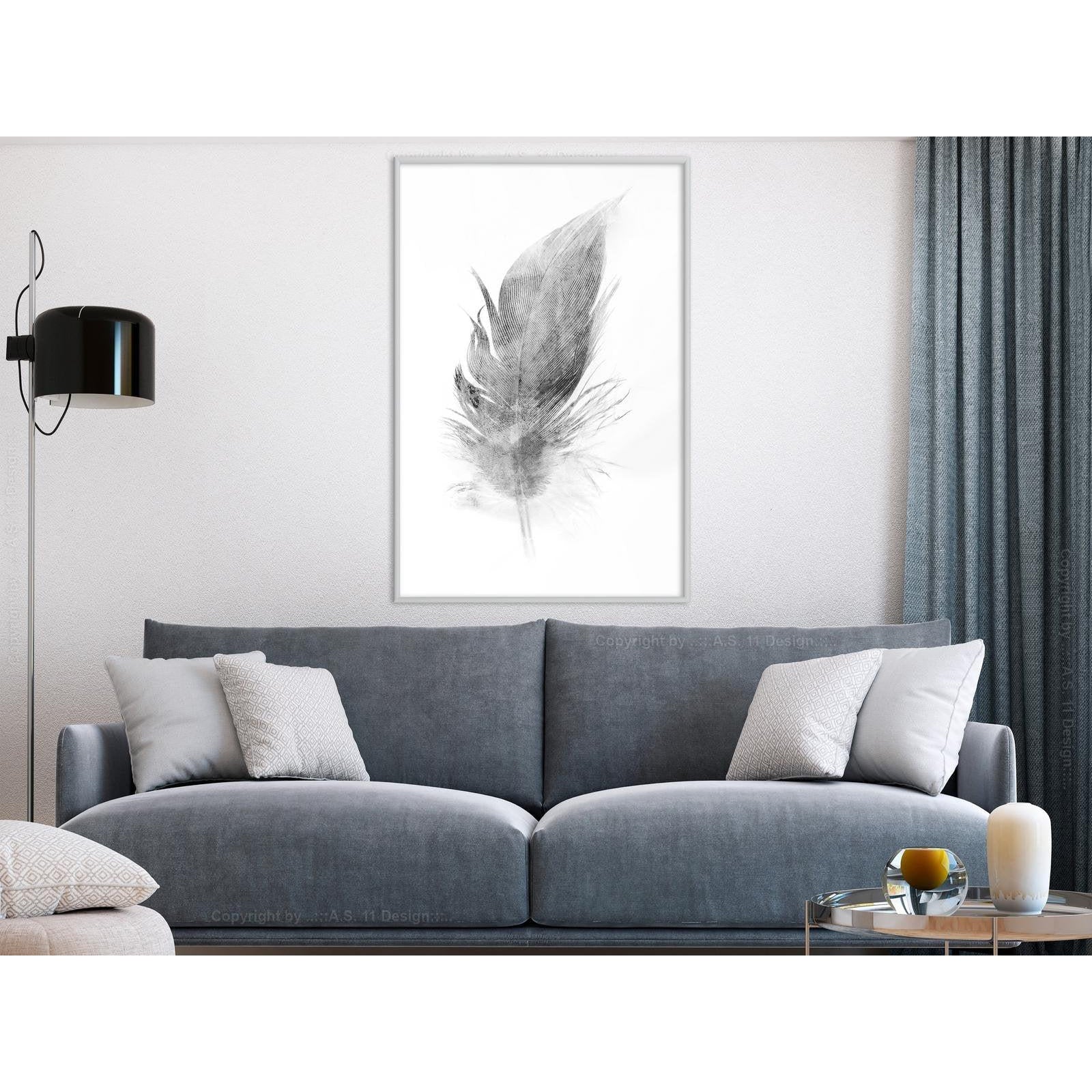 Inramad Poster / Tavla - Lost Feather (Grey)-Poster Inramad-Artgeist-peaceofhome.se
