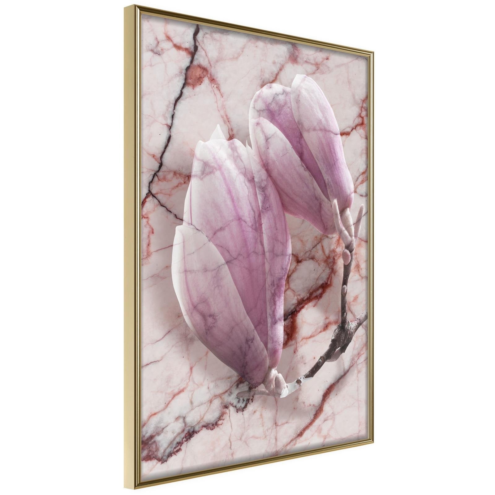 Inramad Poster / Tavla - Magnolia on Marble Background-Poster Inramad-Artgeist-20x30-Guldram-peaceofhome.se