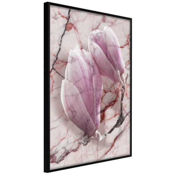 Inramad Poster / Tavla - Magnolia on Marble Background-Poster Inramad-Artgeist-20x30-Svart ram-peaceofhome.se