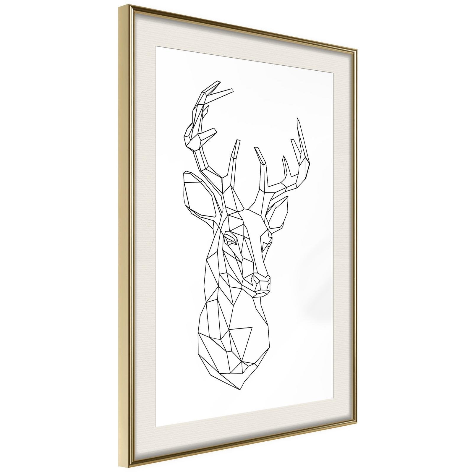 Inramad Poster / Tavla - Minimalist Deer-Poster Inramad-Artgeist-20x30-Guldram med passepartout-peaceofhome.se