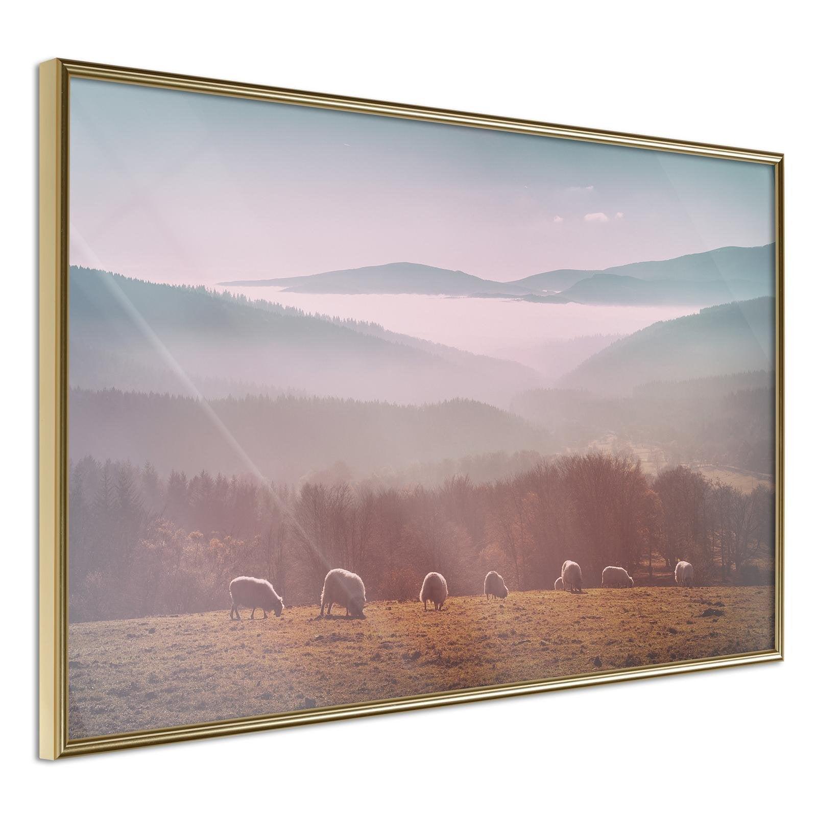 Inramad Poster / Tavla - Mountain Pasture-Poster Inramad-Artgeist-30x20-Guldram-peaceofhome.se