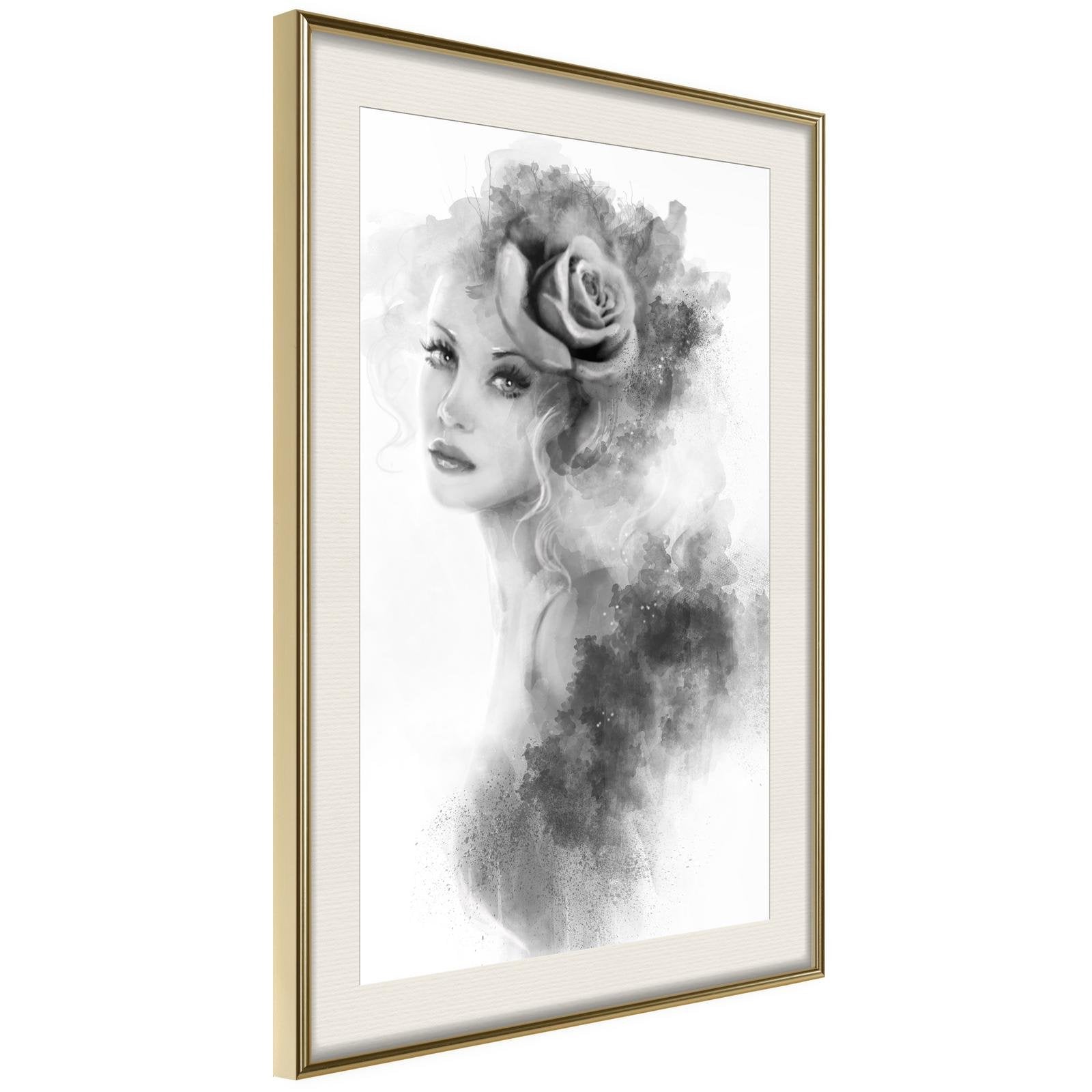 Inramad Poster / Tavla - Mysterious Lady-Poster Inramad-Artgeist-20x30-Guldram med passepartout-peaceofhome.se