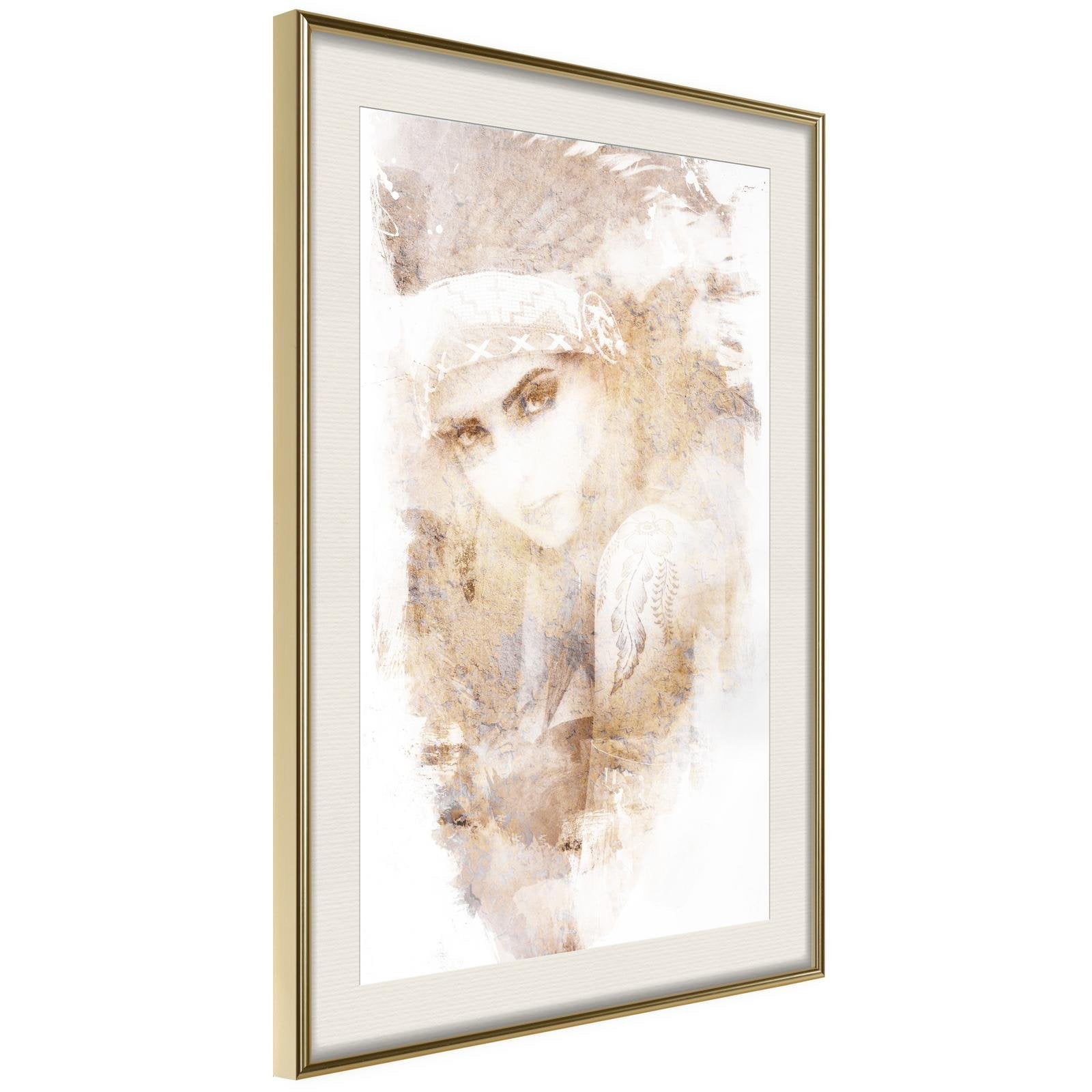 Inramad Poster / Tavla - Mysterious Look (Beige)-Poster Inramad-Artgeist-20x30-Guldram med passepartout-peaceofhome.se
