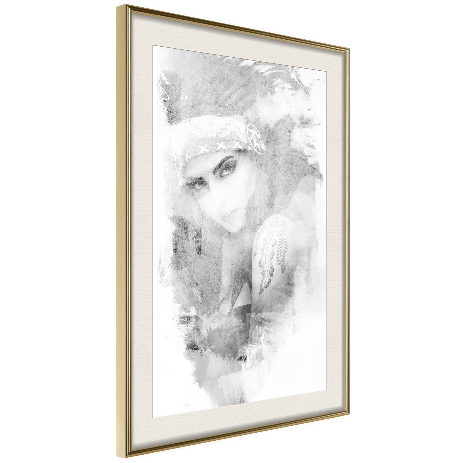 Inramad Poster / Tavla - Mysterious Look (Grey)-Poster Inramad-Artgeist-20x30-Guldram med passepartout-peaceofhome.se