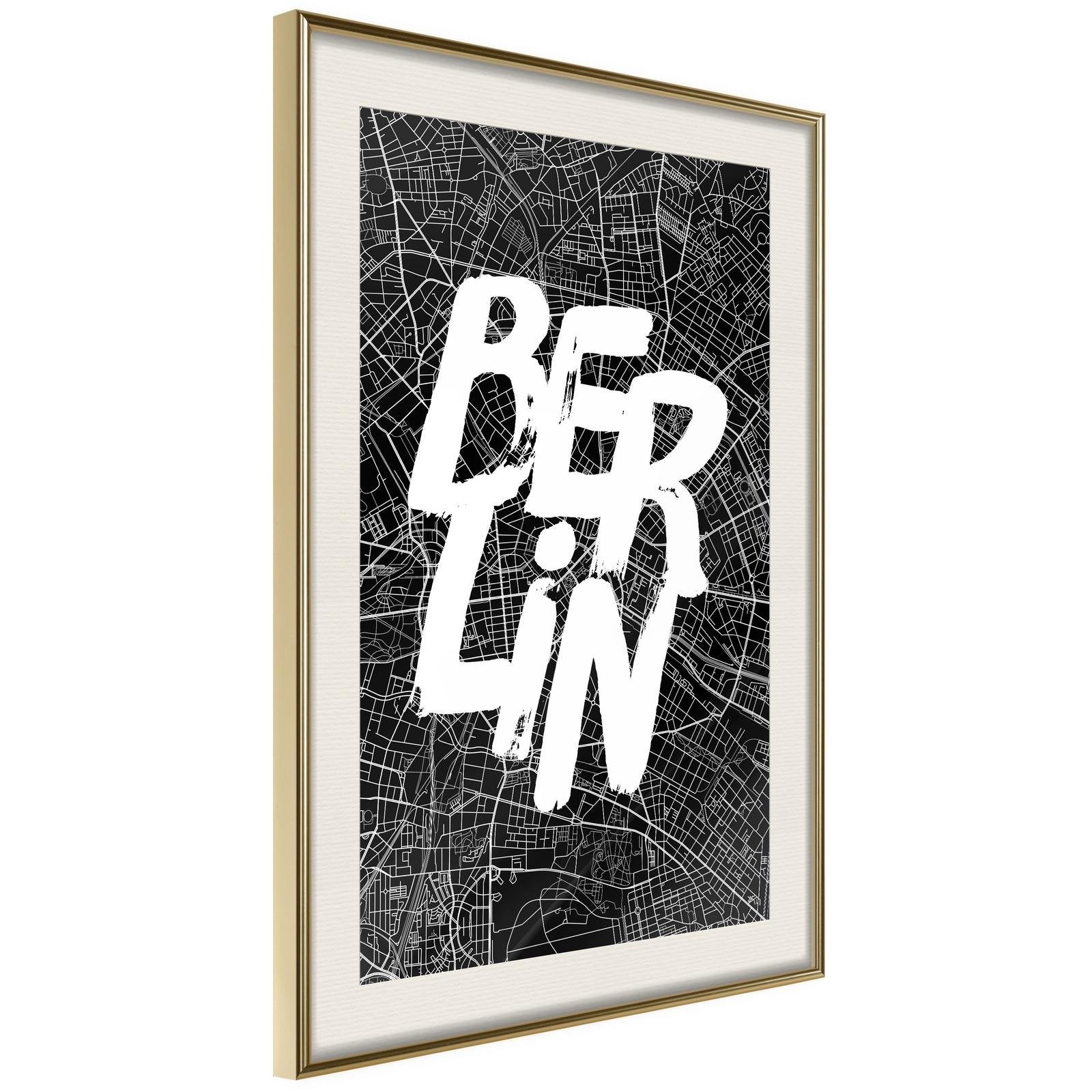 Inramad Poster / Tavla - Negative Berlin [Poster]-Poster Inramad-Artgeist-20x30-Guldram med passepartout-peaceofhome.se