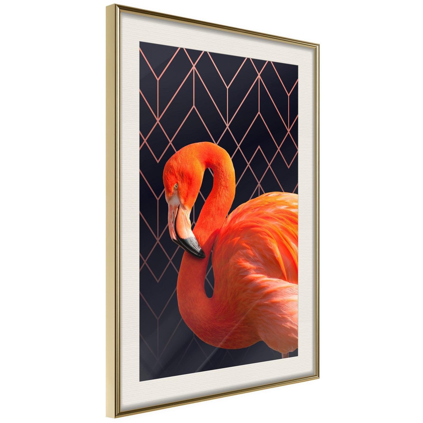 Inramad Poster / Tavla - Orange Flamingo-Poster Inramad-Artgeist-20x30-Guldram med passepartout-peaceofhome.se