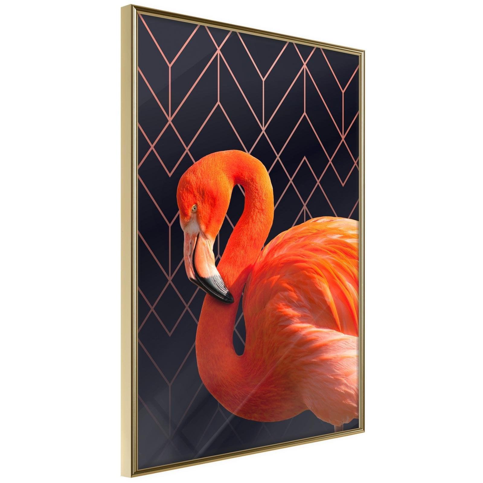 Inramad Poster / Tavla - Orange Flamingo-Poster Inramad-Artgeist-20x30-Guldram-peaceofhome.se