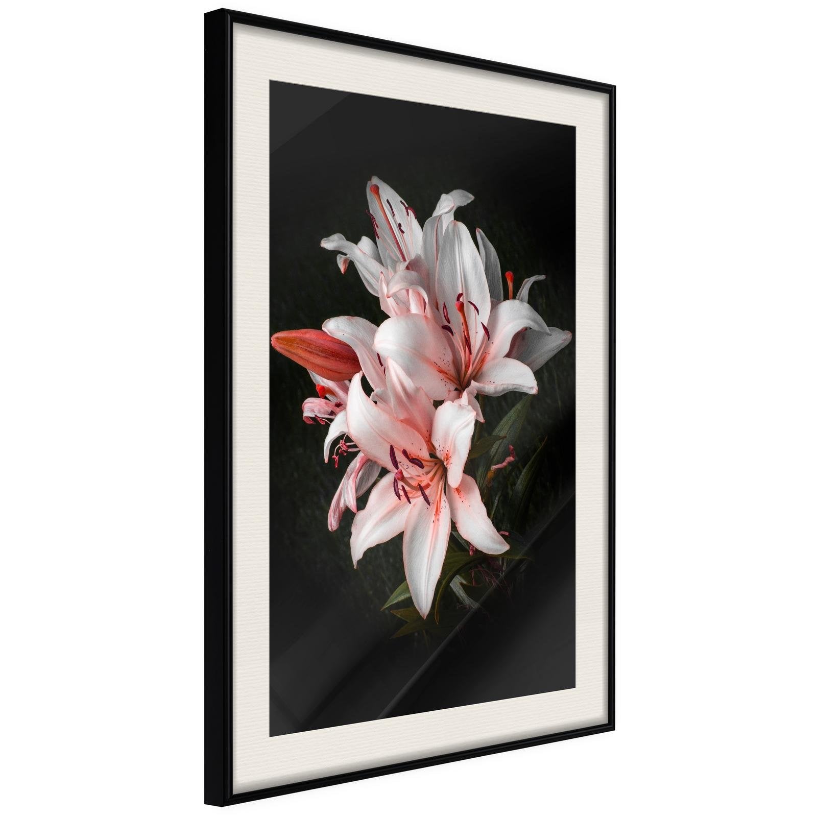 Inramad Poster / Tavla - Pale Pink Lilies-Poster Inramad-Artgeist-20x30-Svart ram med passepartout-peaceofhome.se