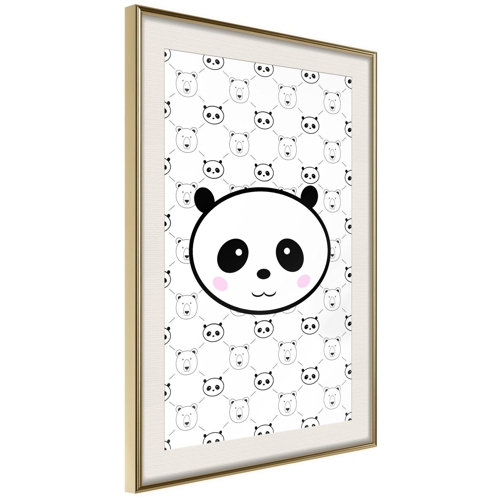 Inramad Poster / Tavla - Panda and Friends-Poster Inramad-Artgeist-20x30-Guldram med passepartout-peaceofhome.se
