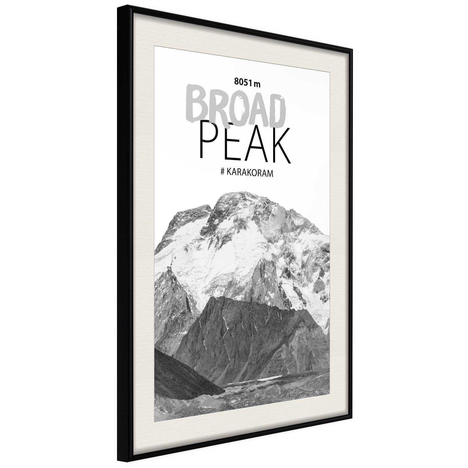 Inramad Poster / Tavla - Peaks of the World: Broad Peak-Poster Inramad-Artgeist-20x30-Svart ram med passepartout-peaceofhome.se