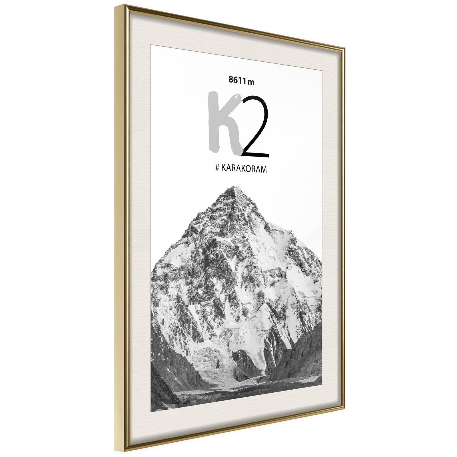 Inramad Poster / Tavla - Peaks of the World: K2-Poster Inramad-Artgeist-20x30-Guldram med passepartout-peaceofhome.se
