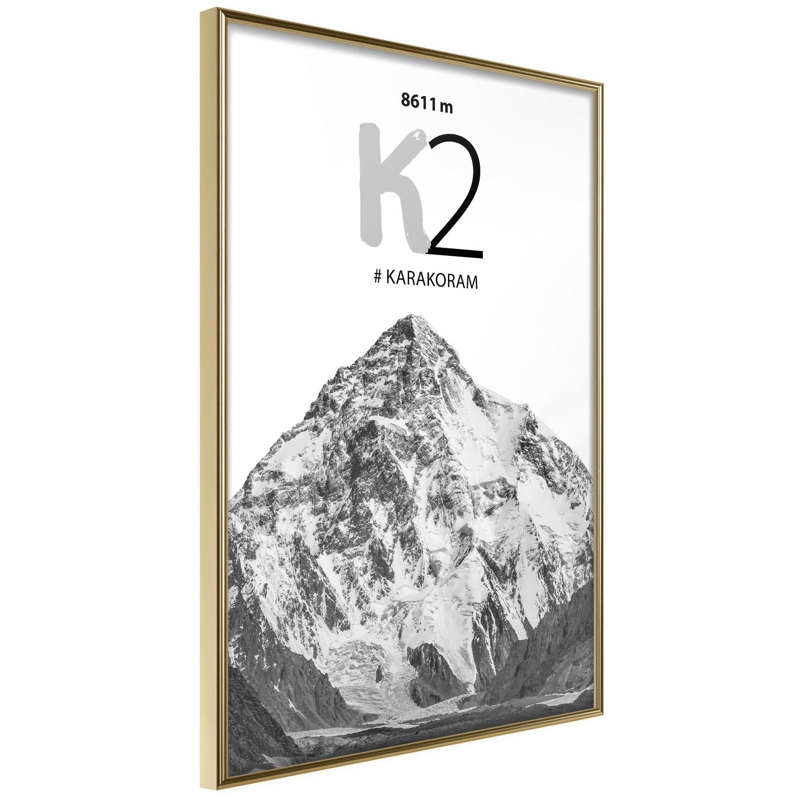 Inramad Poster / Tavla - Peaks of the World: K2-Poster Inramad-Artgeist-20x30-Guldram-peaceofhome.se
