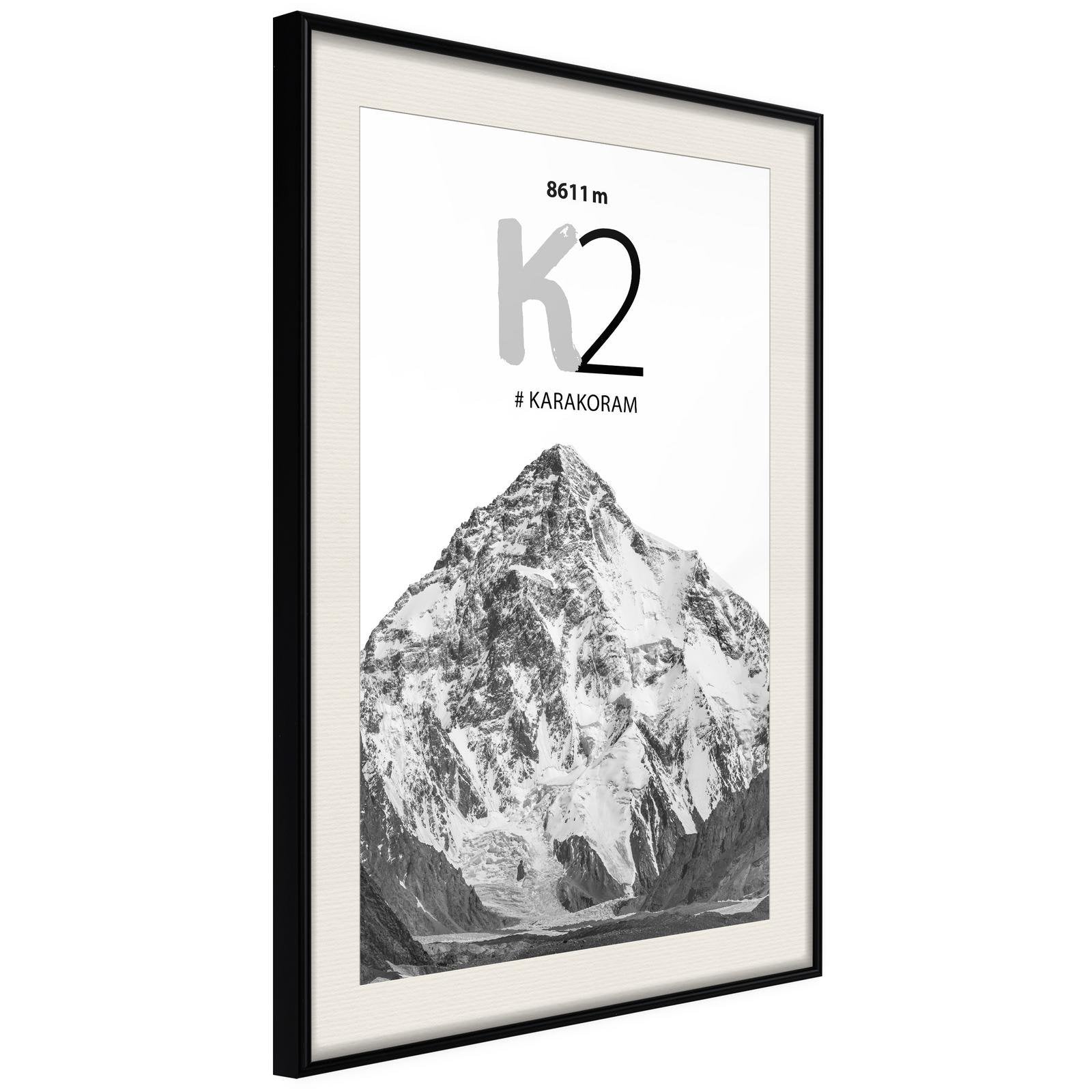 Inramad Poster / Tavla - Peaks of the World: K2-Poster Inramad-Artgeist-20x30-Svart ram med passepartout-peaceofhome.se