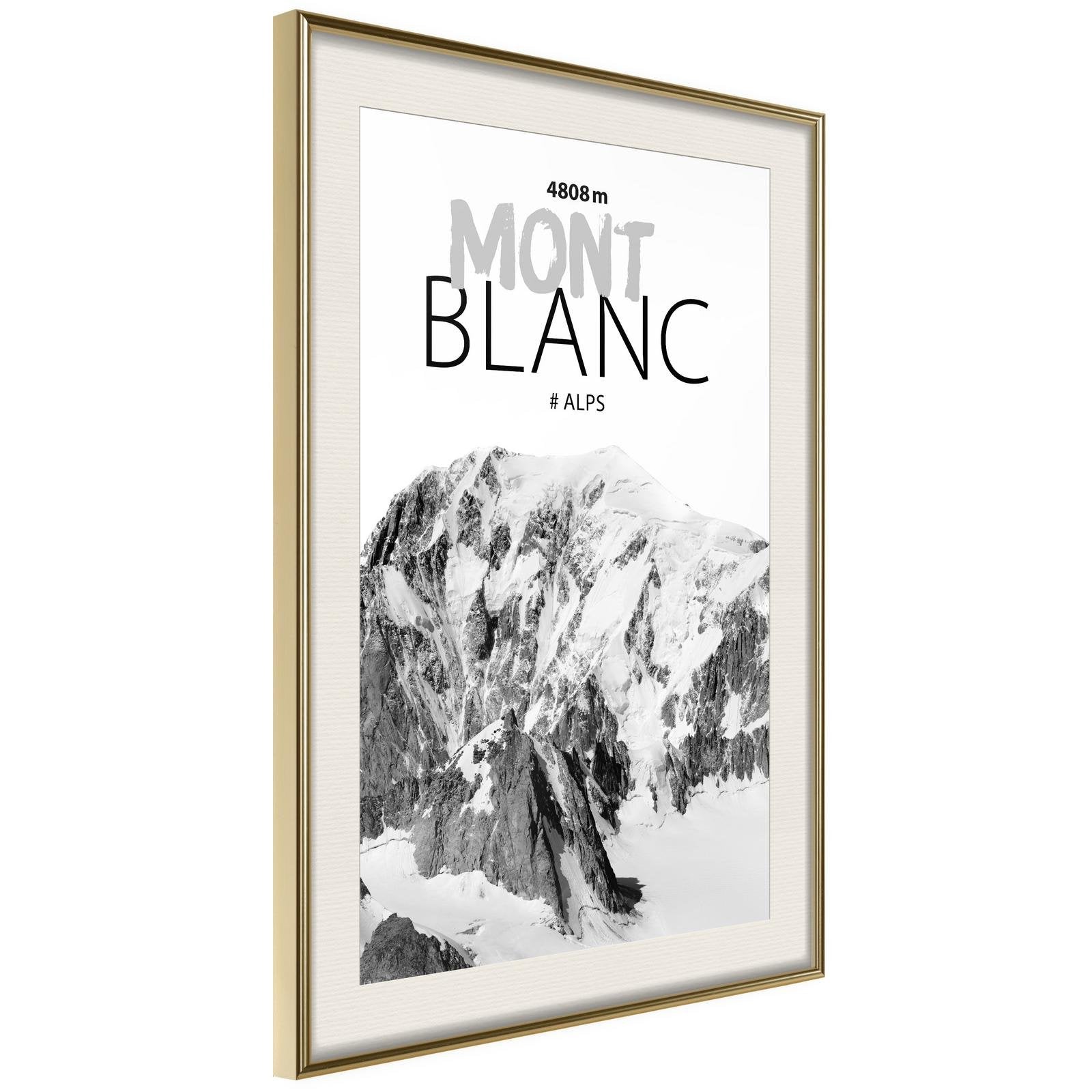 Inramad Poster / Tavla - Peaks of the World: Mont Blanc-Poster Inramad-Artgeist-20x30-Guldram med passepartout-peaceofhome.se