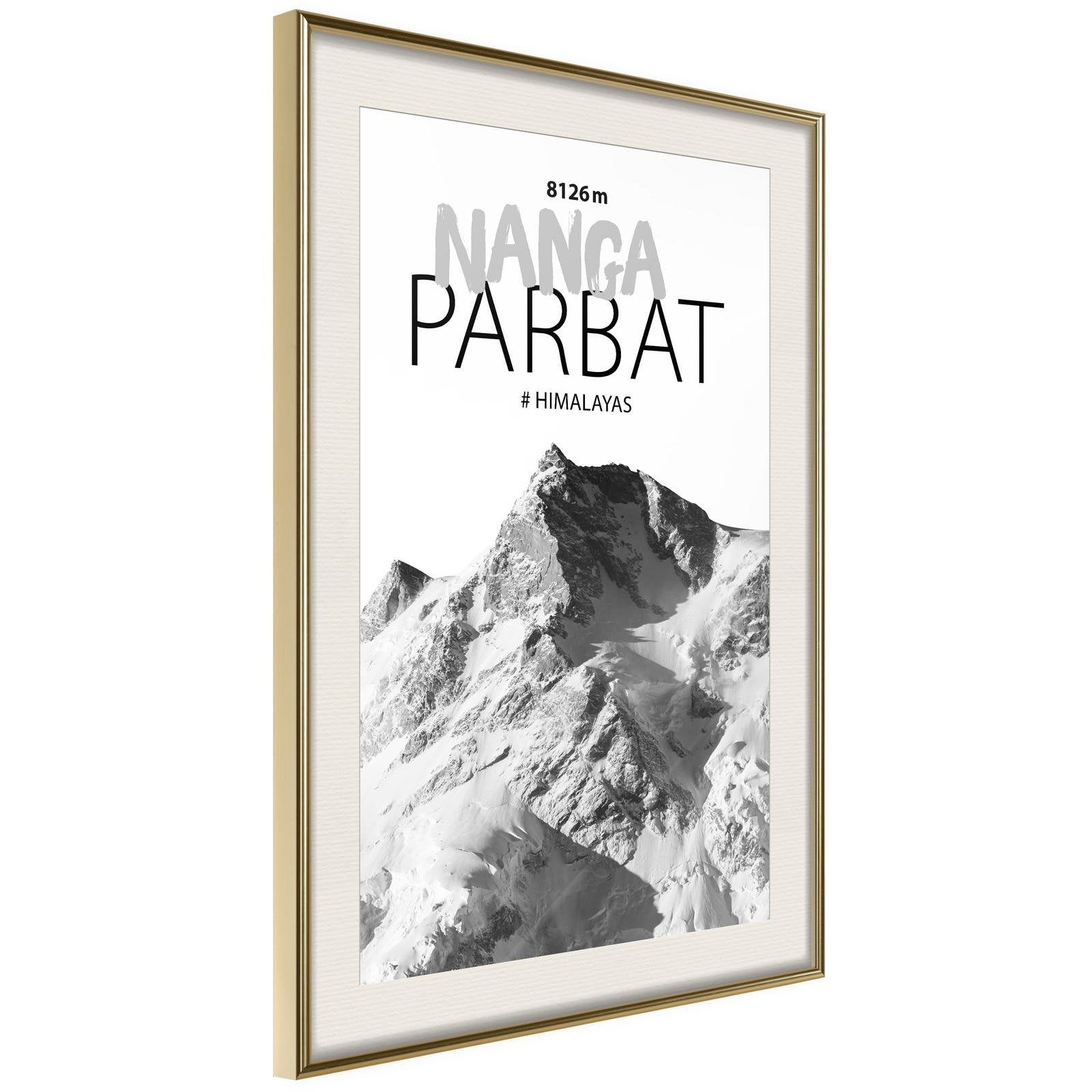 Inramad Poster / Tavla - Peaks of the World: Nanga Parbat-Poster Inramad-Artgeist-20x30-Guldram med passepartout-peaceofhome.se