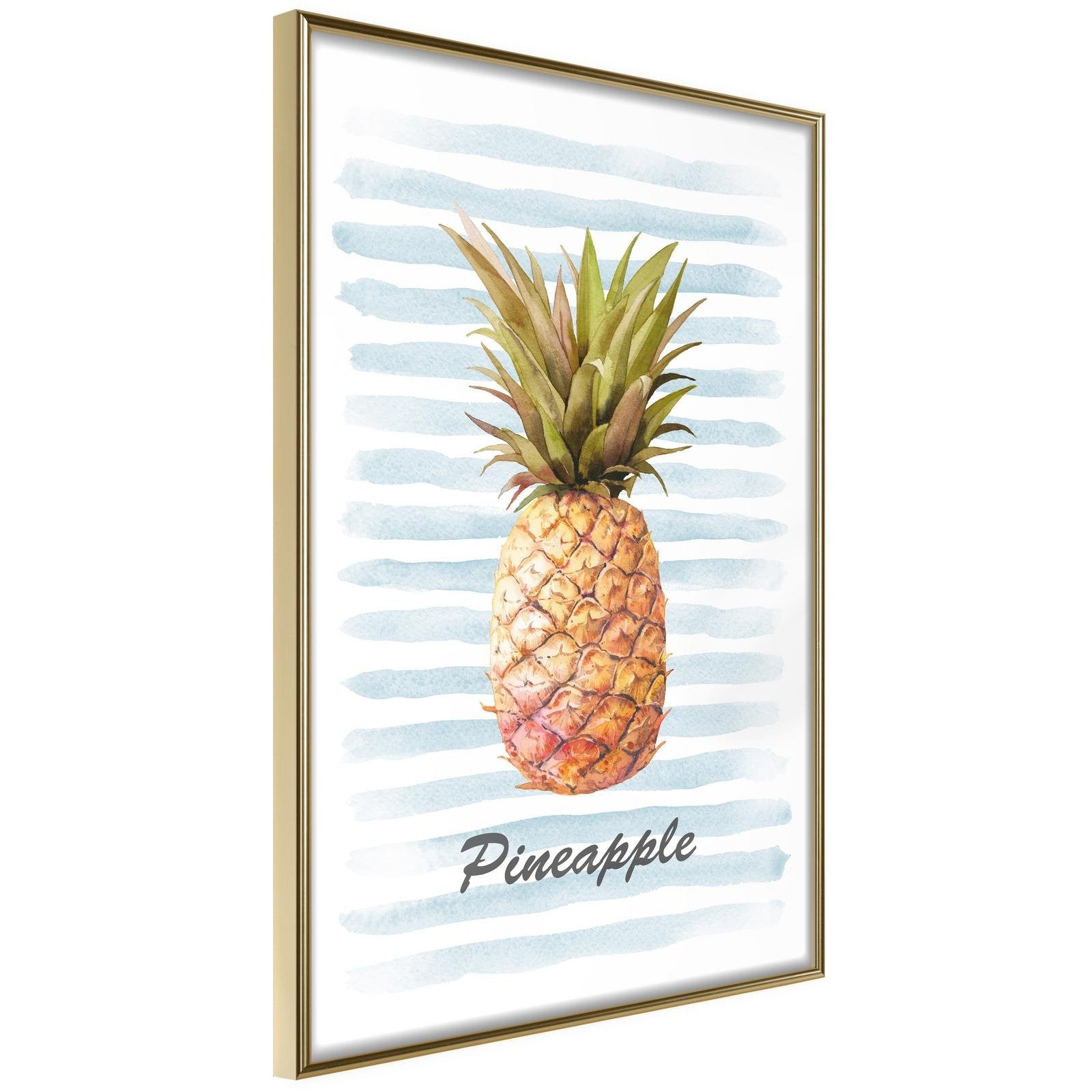 Inramad Poster / Tavla - Pineapple on Striped Background-Poster Inramad-Artgeist-20x30-Guldram-peaceofhome.se
