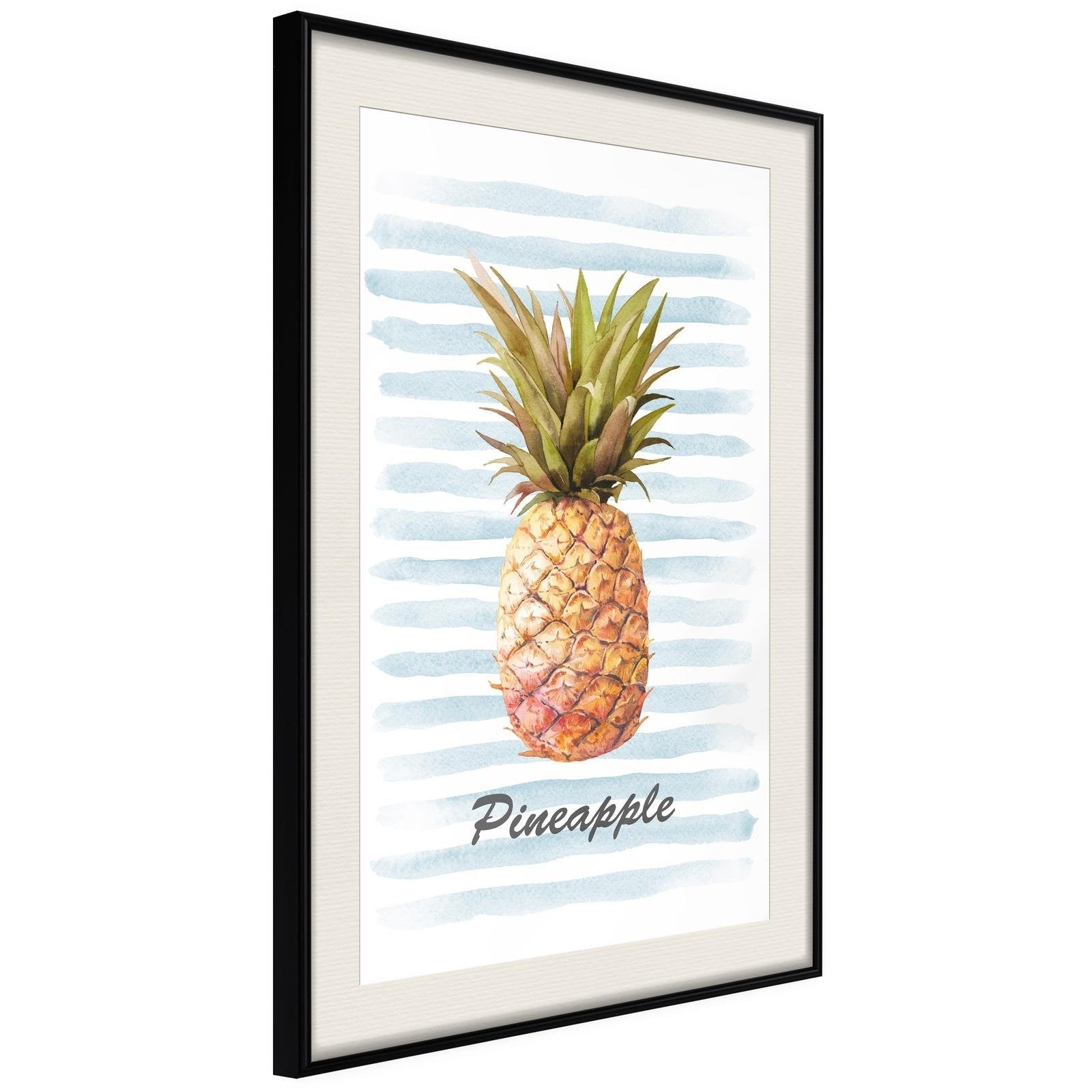 Inramad Poster / Tavla - Pineapple on Striped Background-Poster Inramad-Artgeist-20x30-Svart ram med passepartout-peaceofhome.se