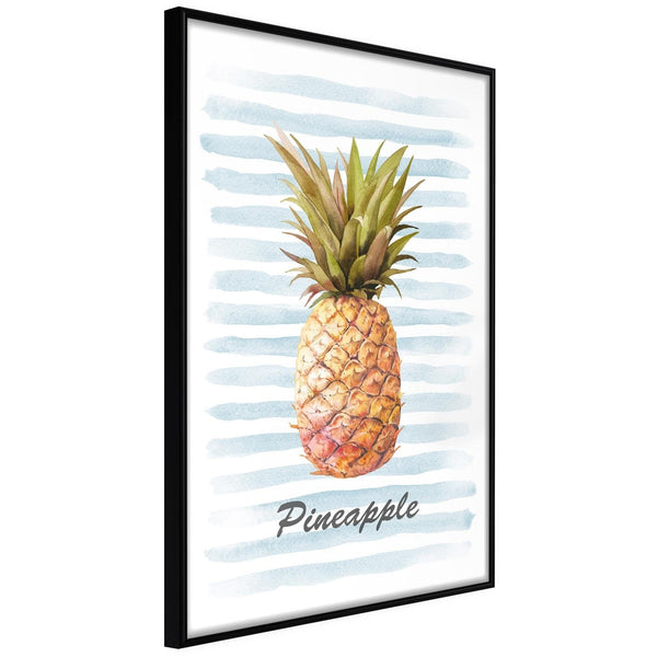 Inramad Poster / Tavla - Pineapple on Striped Background-Poster Inramad-Artgeist-20x30-Svart ram-peaceofhome.se