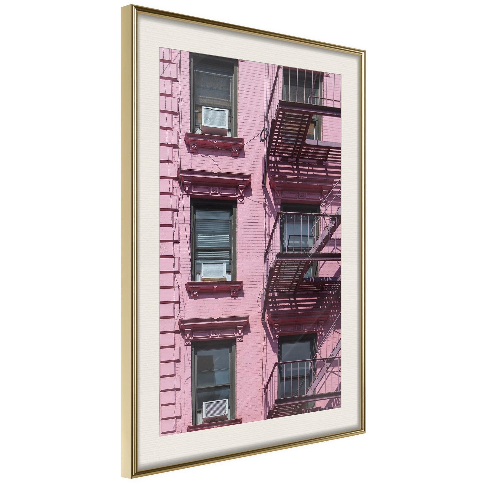 Inramad Poster / Tavla - Pink Facade-Poster Inramad-Artgeist-20x30-Guldram med passepartout-peaceofhome.se