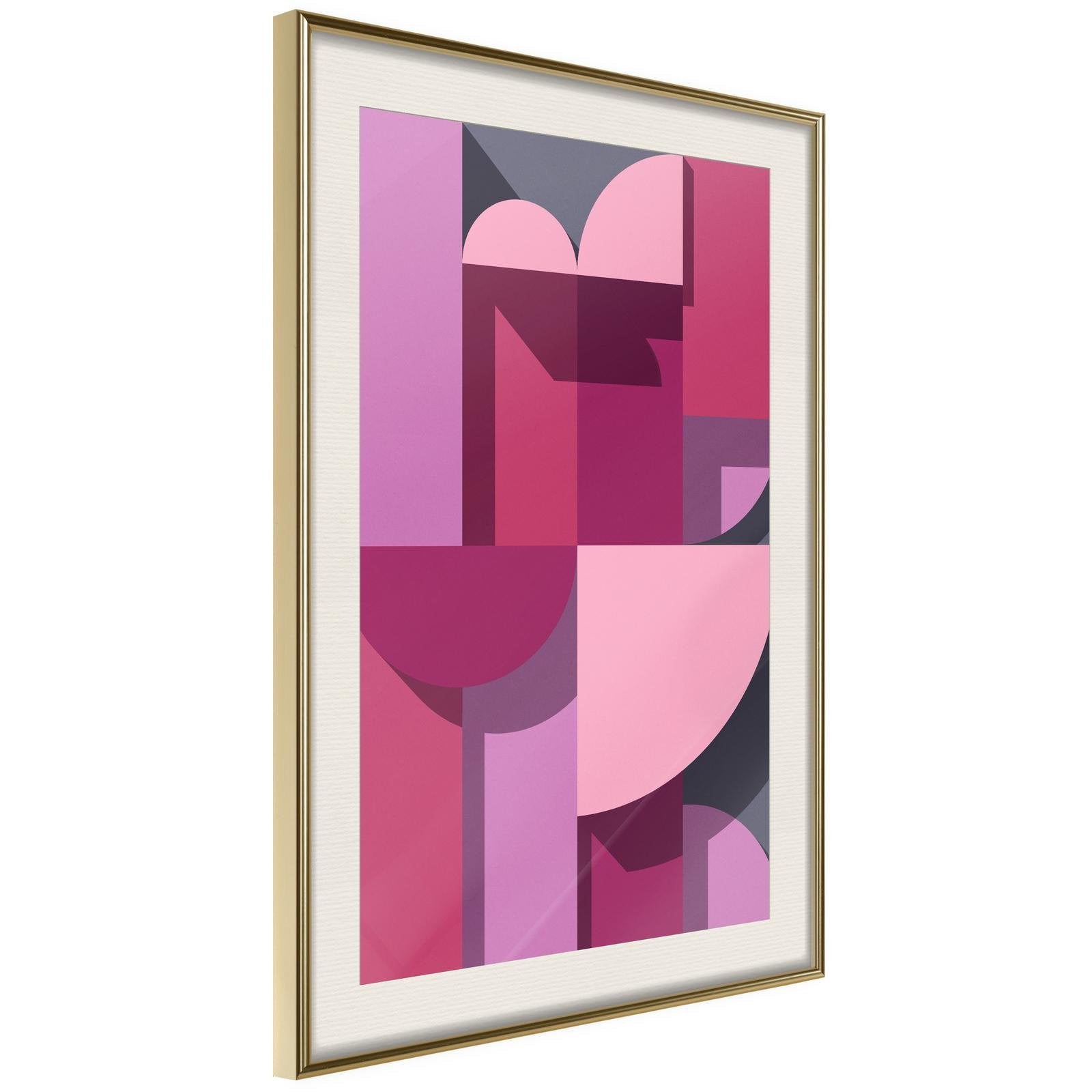 Inramad Poster / Tavla - Pink Geometry-Poster Inramad-Artgeist-20x30-Guldram med passepartout-peaceofhome.se