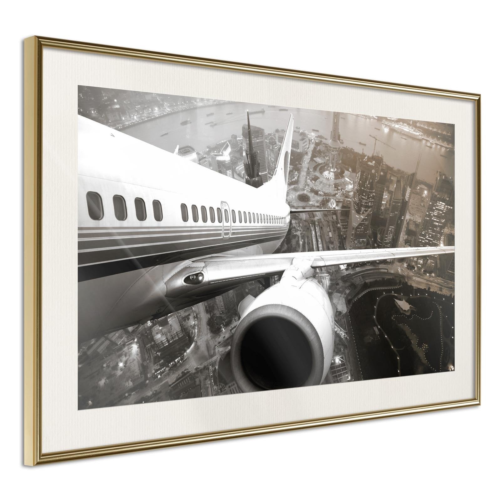 Inramad Poster / Tavla - Plane Wing-Poster Inramad-Artgeist-30x20-Guldram med passepartout-peaceofhome.se