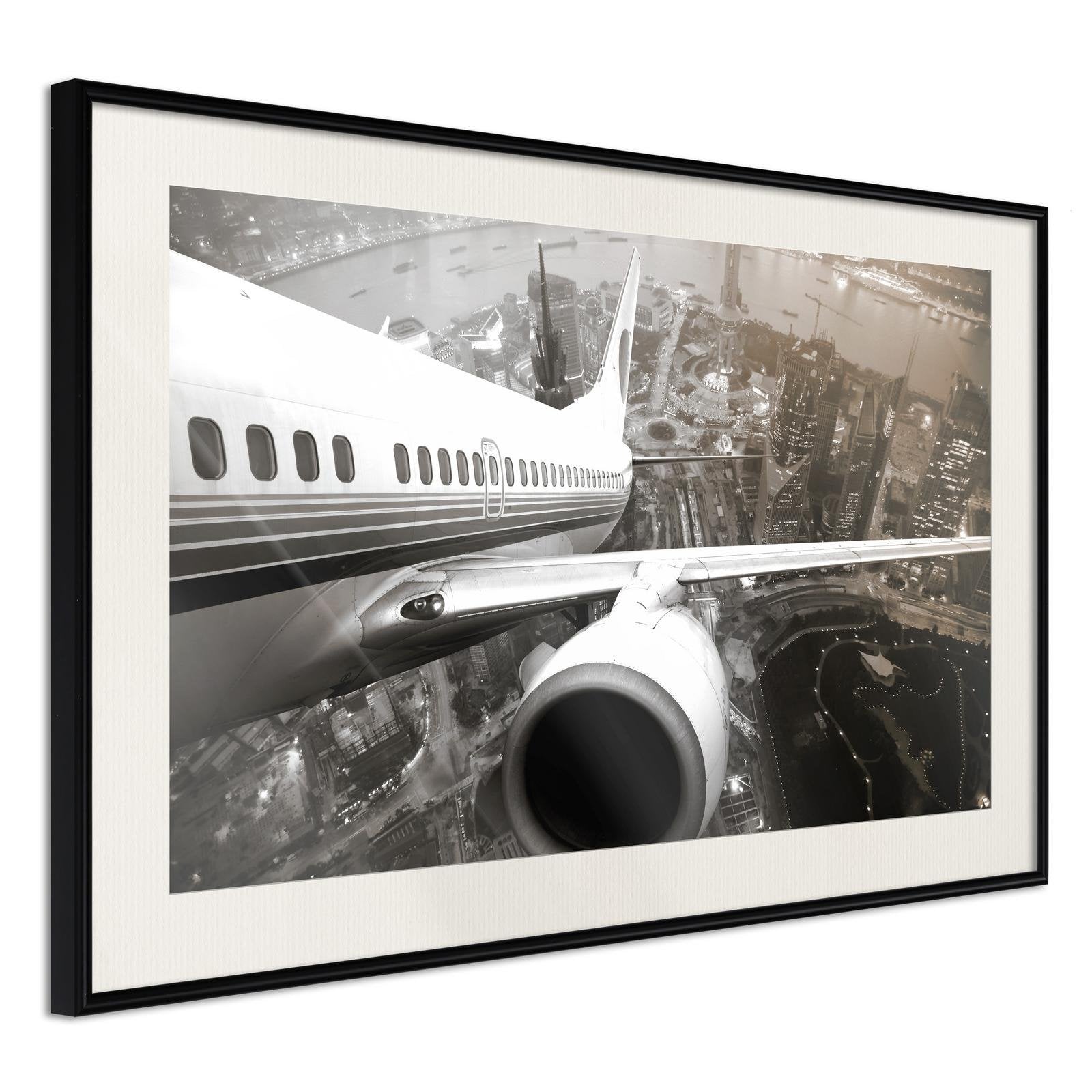 Inramad Poster / Tavla - Plane Wing-Poster Inramad-Artgeist-30x20-Svart ram med passepartout-peaceofhome.se