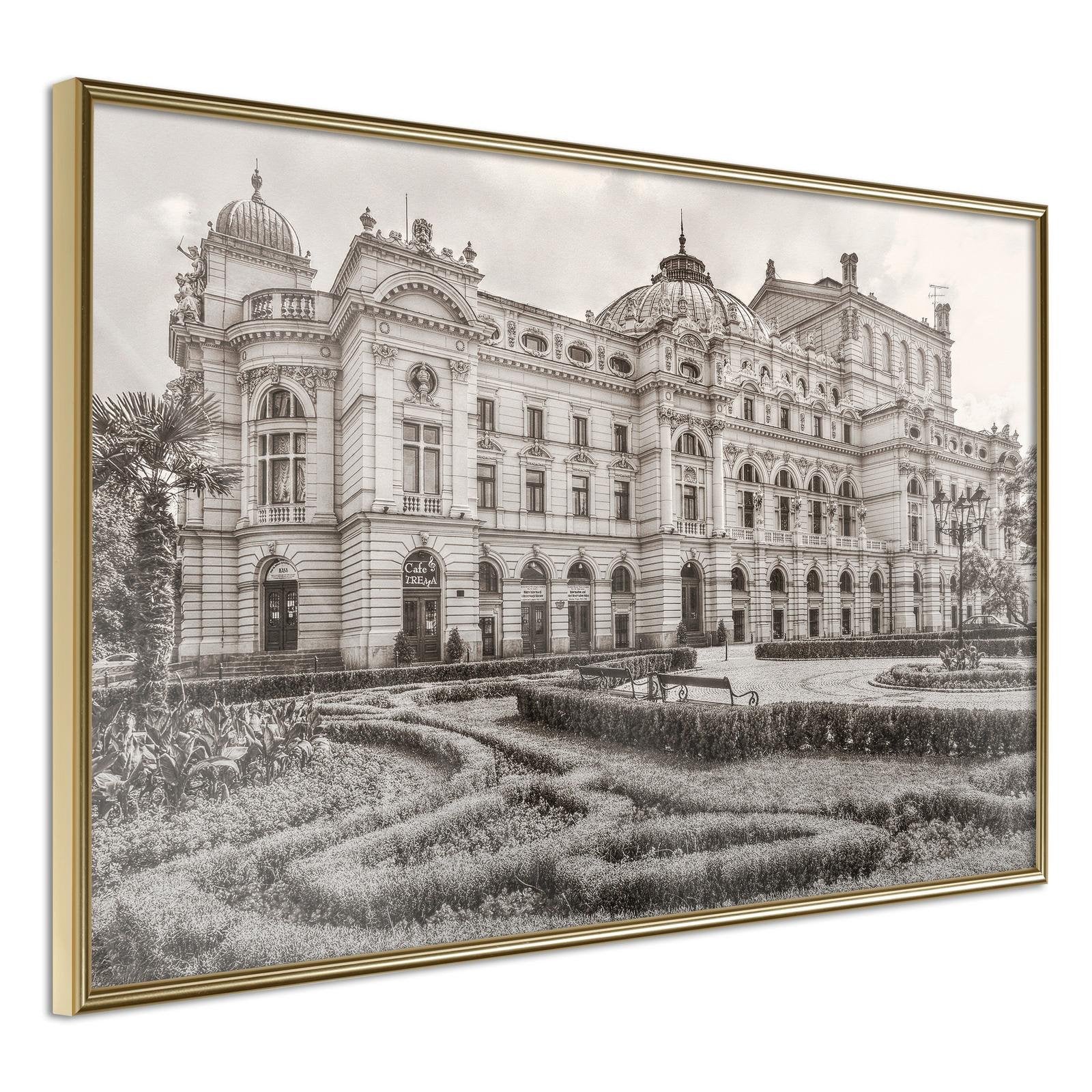 Inramad Poster / Tavla - Postcard from Cracow: Slowacki Theater-Poster Inramad-Artgeist-90x60-Guldram-peaceofhome.se