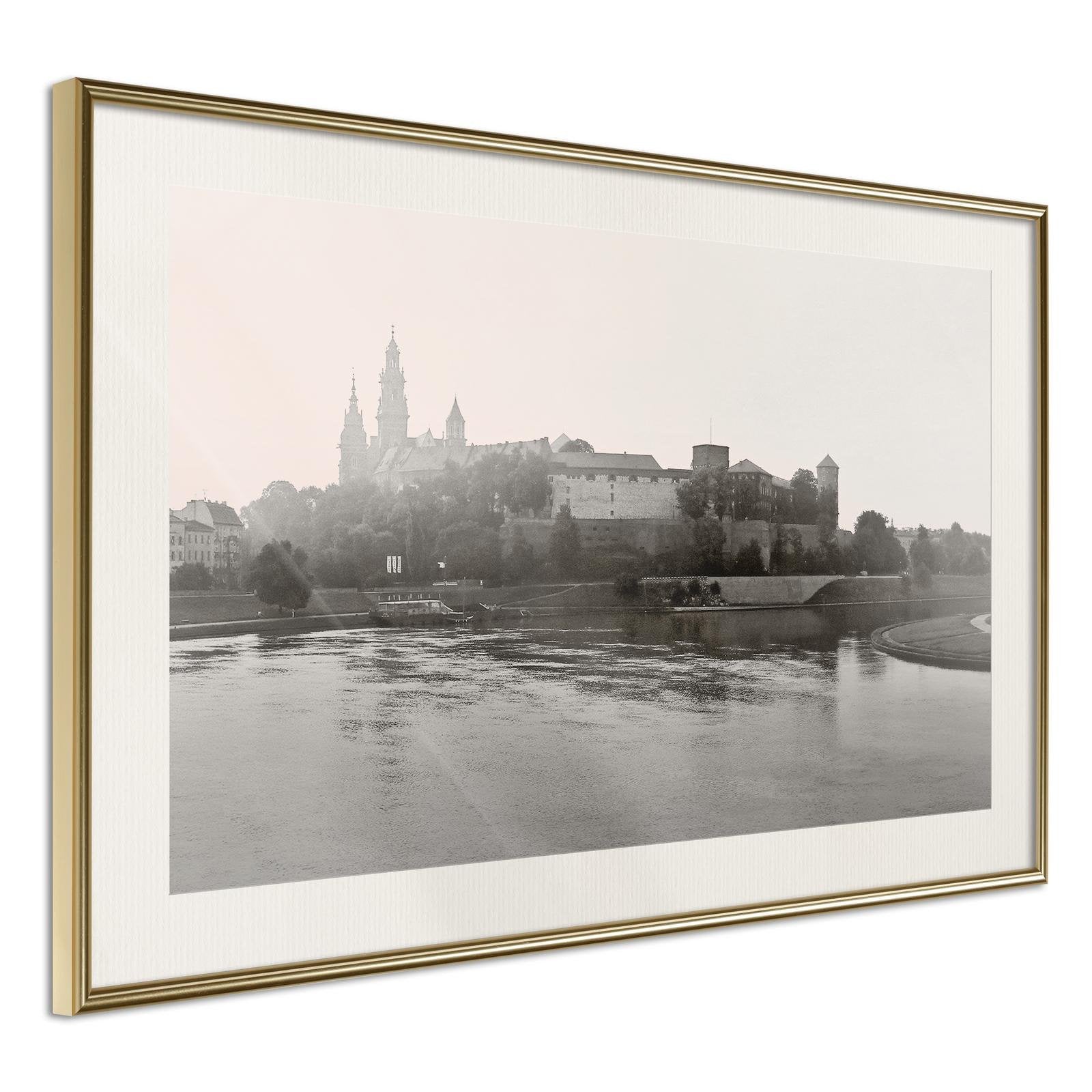 Inramad Poster / Tavla - Postcard from Cracow: Wawel I-Poster Inramad-Artgeist-90x60-Guldram med passepartout-peaceofhome.se
