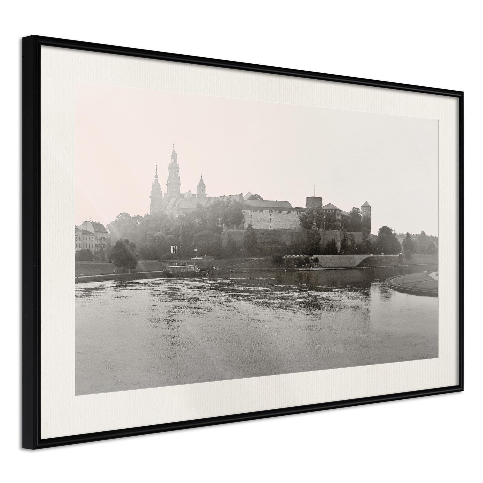 Inramad Poster / Tavla - Postcard from Cracow: Wawel I-Poster Inramad-Artgeist-90x60-Svart ram med passepartout-peaceofhome.se