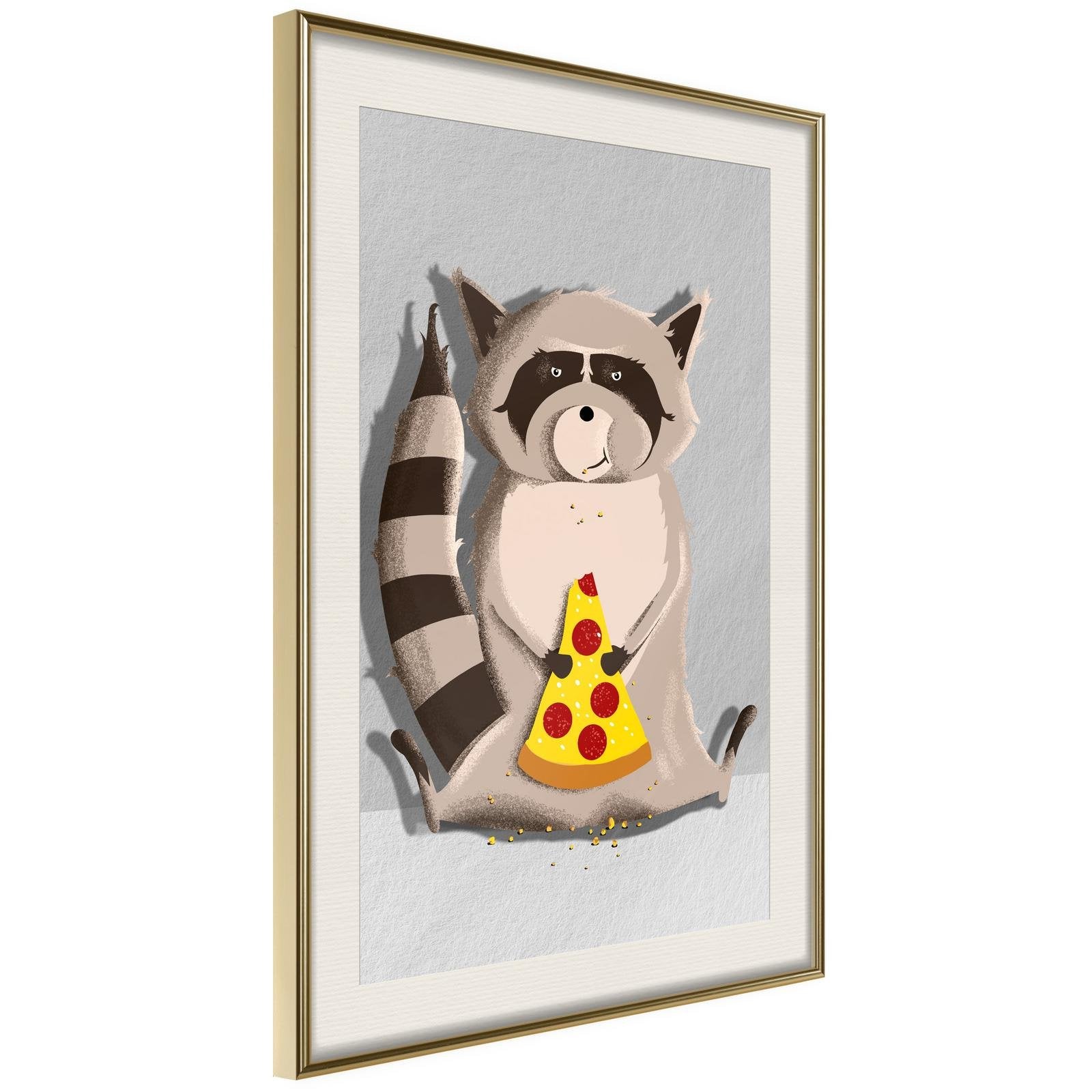 Inramad Poster / Tavla - Racoon Eating Pizza-Poster Inramad-Artgeist-20x30-Guldram med passepartout-peaceofhome.se