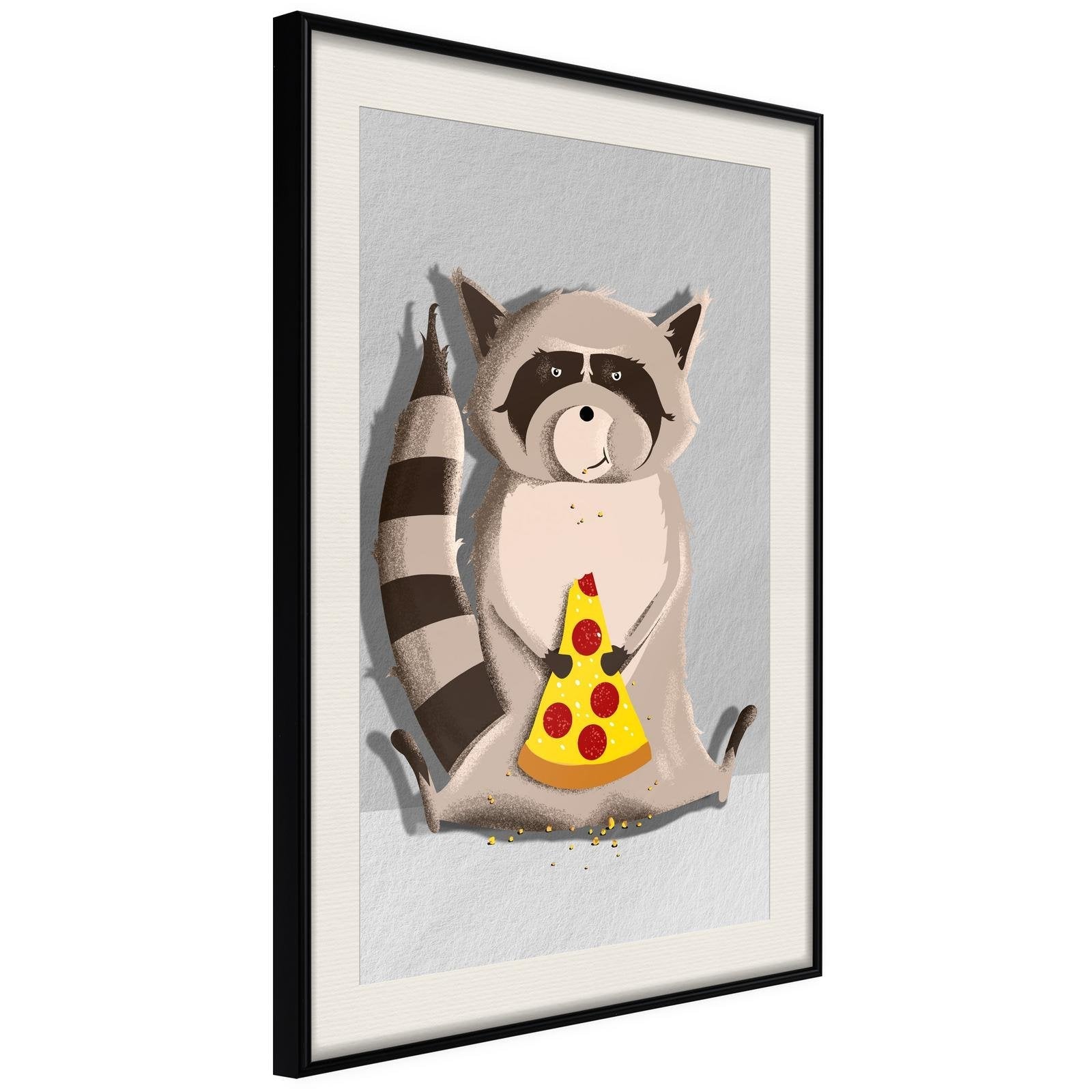 Inramad Poster / Tavla - Racoon Eating Pizza-Poster Inramad-Artgeist-20x30-Svart ram med passepartout-peaceofhome.se