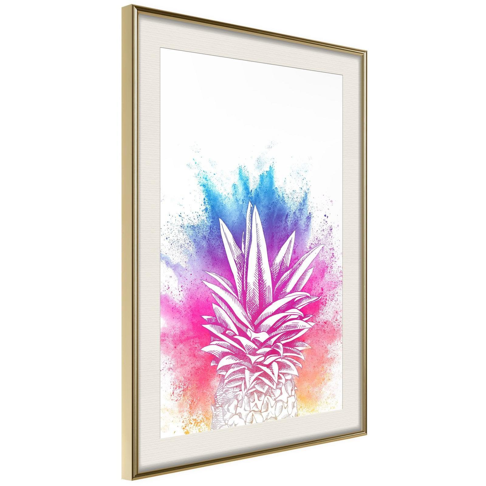 Inramad Poster / Tavla - Rainbow Pineapple Crown-Poster Inramad-Artgeist-20x30-Guldram med passepartout-peaceofhome.se
