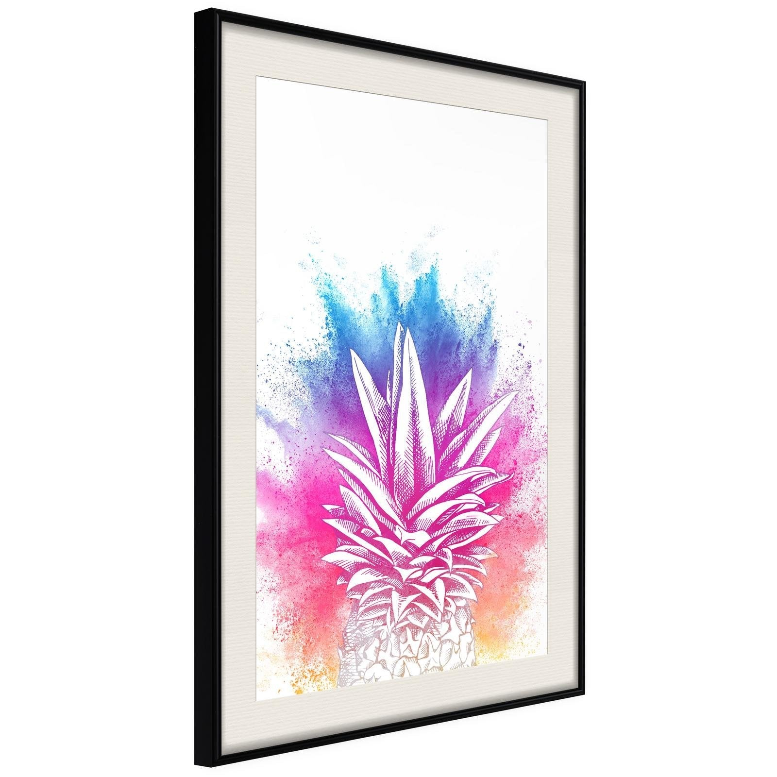 Inramad Poster / Tavla - Rainbow Pineapple Crown-Poster Inramad-Artgeist-20x30-Svart ram med passepartout-peaceofhome.se