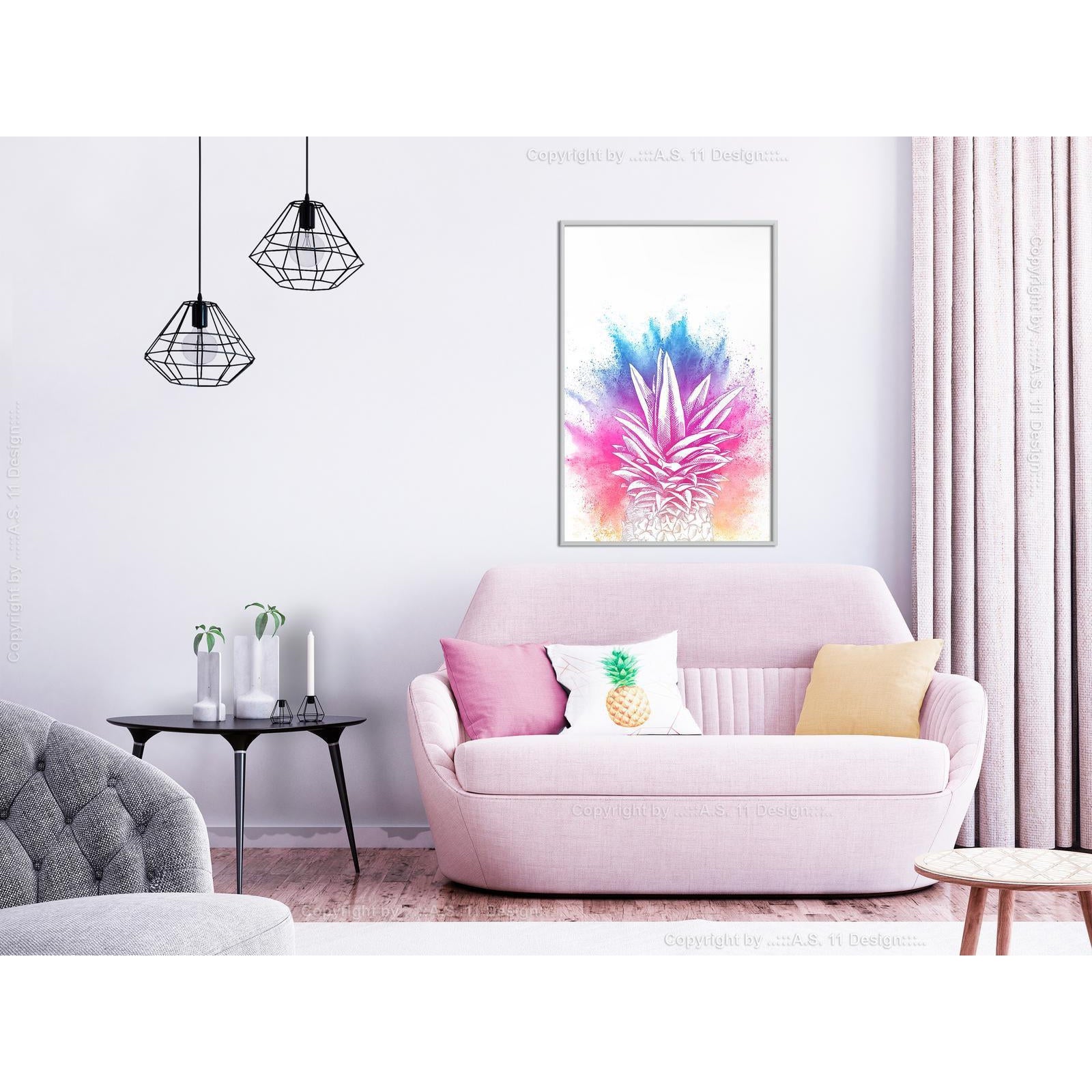 Inramad Poster / Tavla - Rainbow Pineapple Crown-Poster Inramad-Artgeist-peaceofhome.se