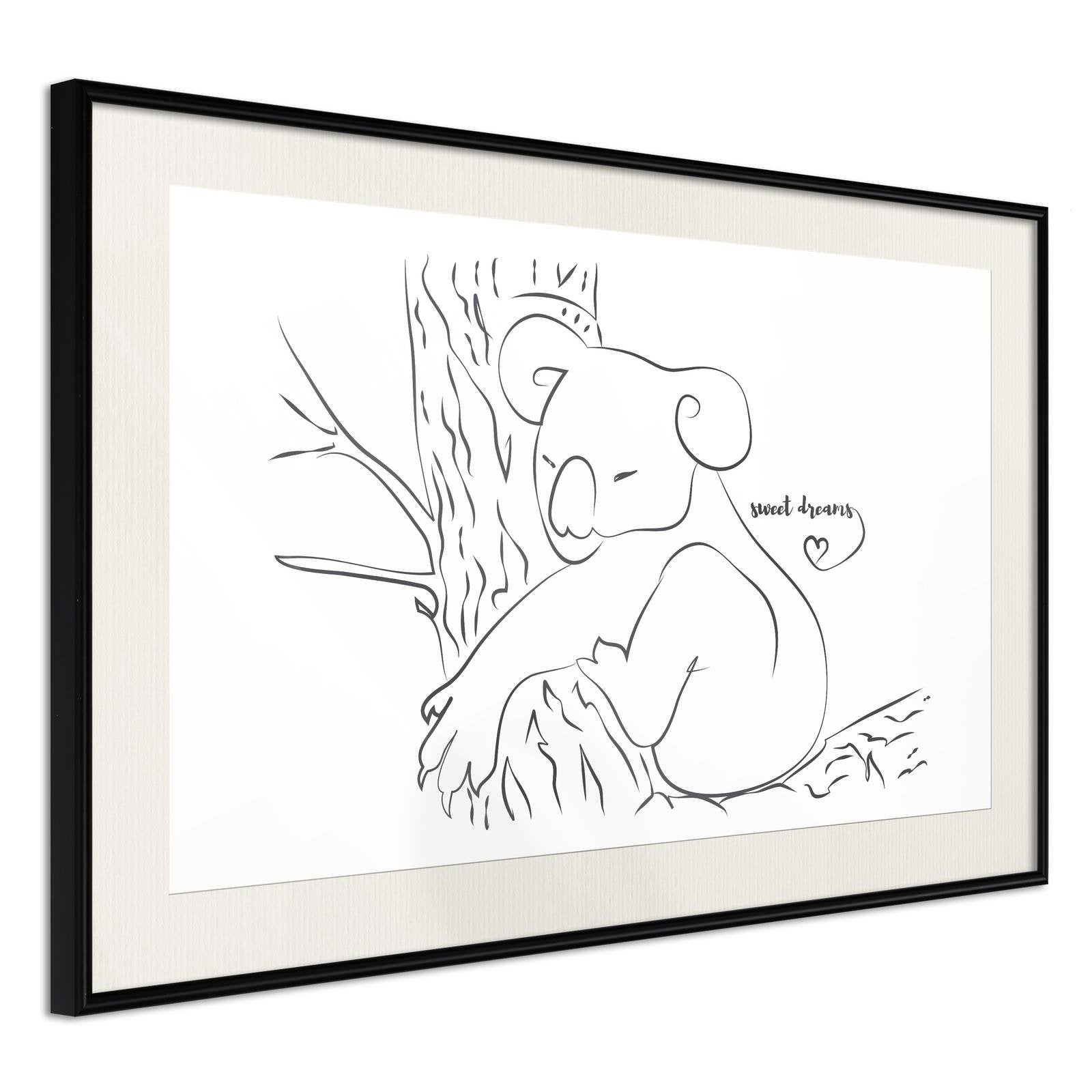 Inramad Poster / Tavla - Resting Koala-Poster Inramad-Artgeist-30x20-Svart ram med passepartout-peaceofhome.se