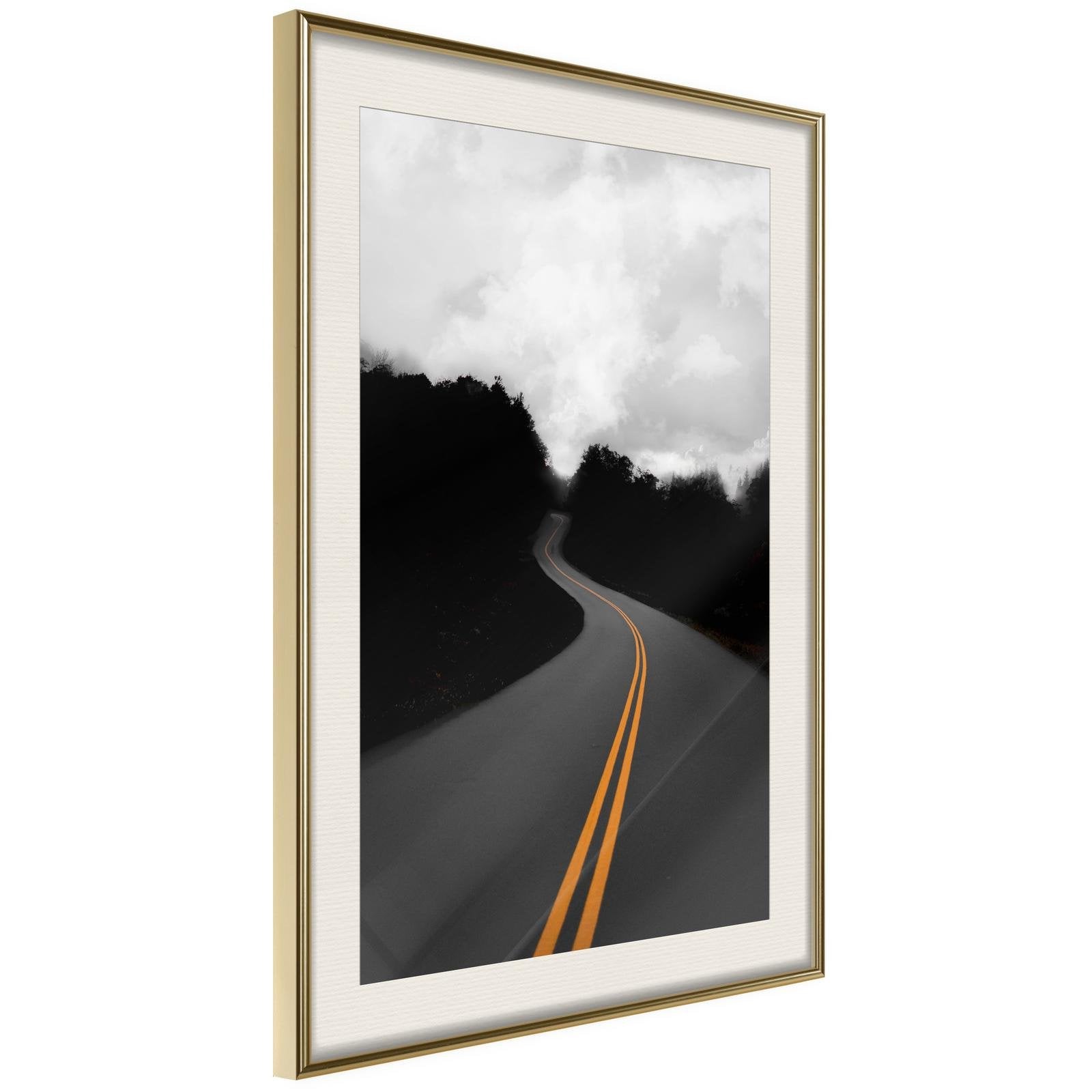 Inramad Poster / Tavla - Road Into the Unknown-Poster Inramad-Artgeist-20x30-Guldram med passepartout-peaceofhome.se