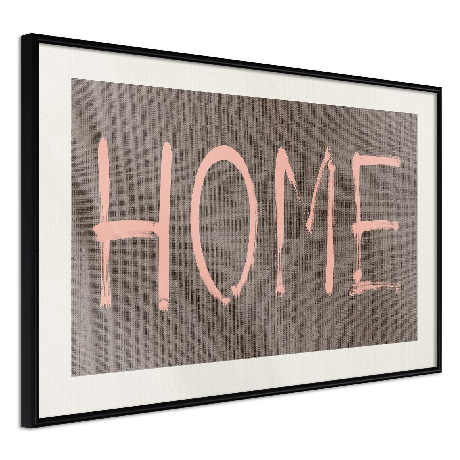 Inramad Poster / Tavla - Simply Home (Pink)-Poster Inramad-Artgeist-90x60-Svart ram med passepartout-peaceofhome.se