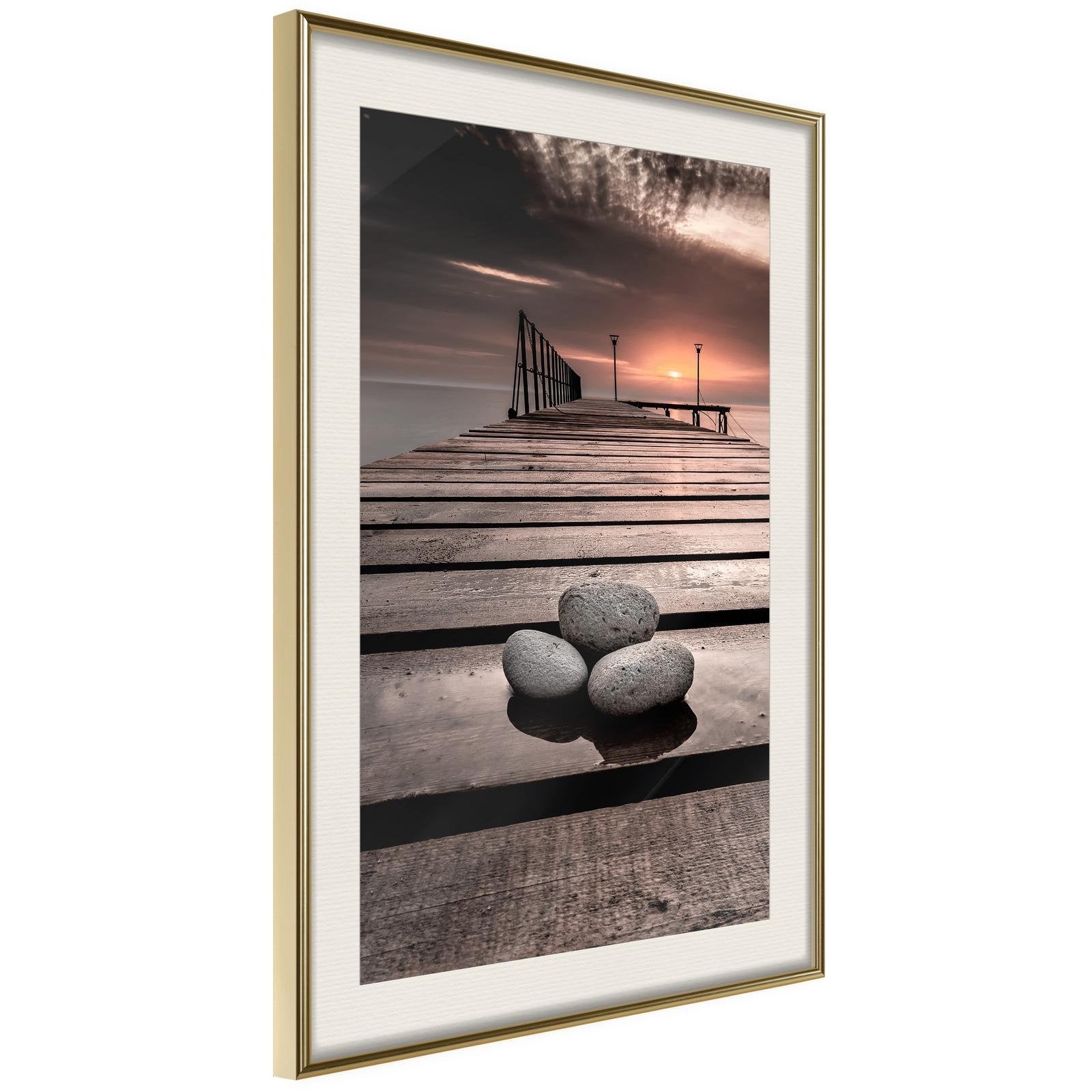 Inramad Poster / Tavla - Stones on the Pier-Poster Inramad-Artgeist-20x30-Guldram med passepartout-peaceofhome.se