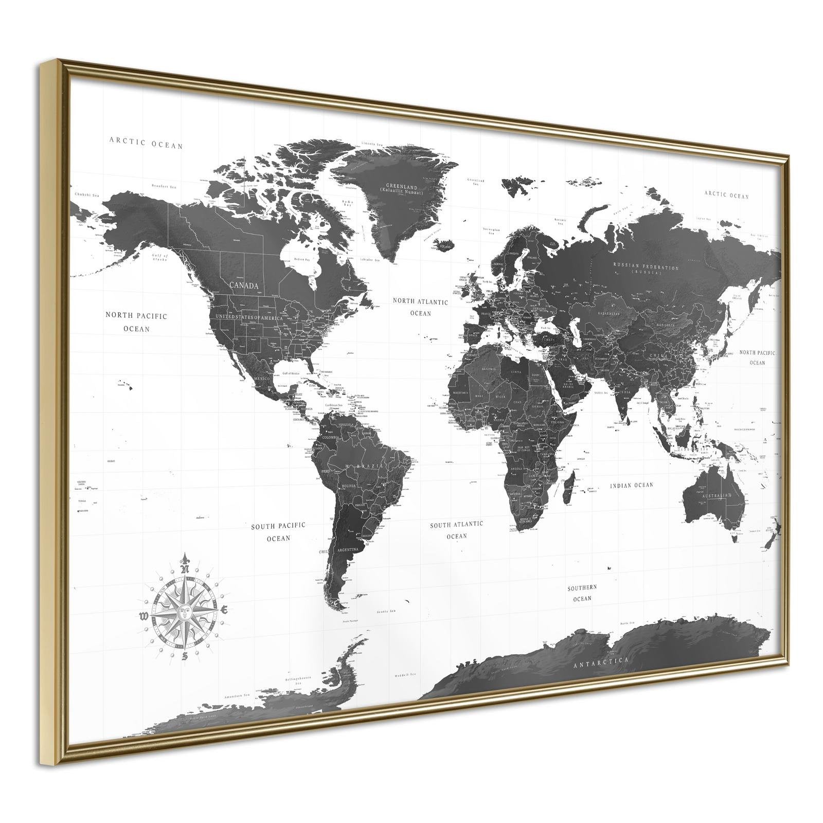 Inramad Poster / Tavla - The World in Black and White-Poster Inramad-Artgeist-30x20-Guldram-peaceofhome.se