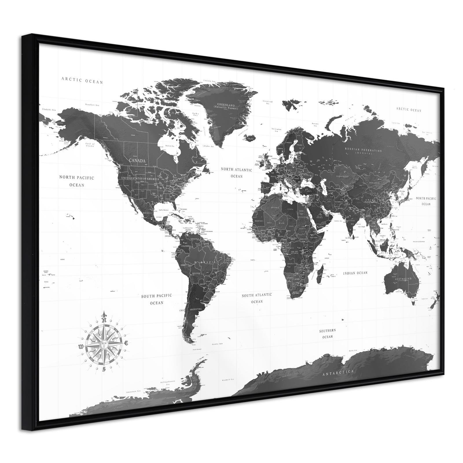 Inramad Poster / Tavla - The World in Black and White-Poster Inramad-Artgeist-30x20-Svart ram-peaceofhome.se