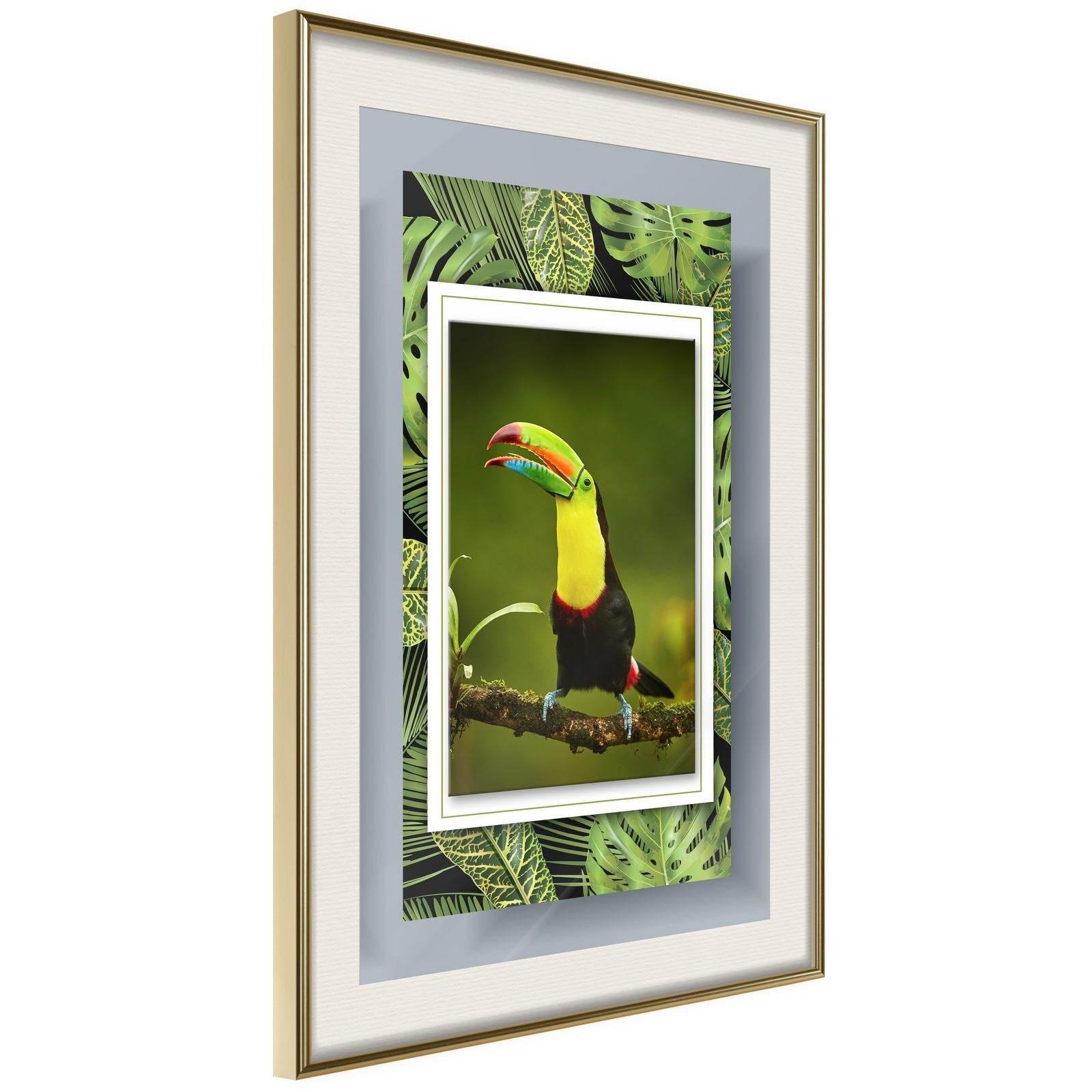 Inramad Poster / Tavla - Toucan in the Frame-Poster Inramad-Artgeist-20x30-Guldram med passepartout-peaceofhome.se