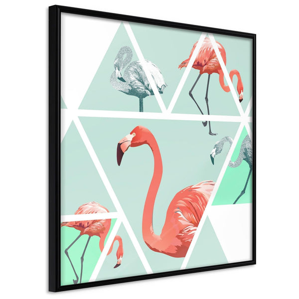 Inramad Poster / Tavla - Tropical Mosaic with Flamingos (Square)-Poster Inramad-Artgeist-20x20-Svart ram-peaceofhome.se