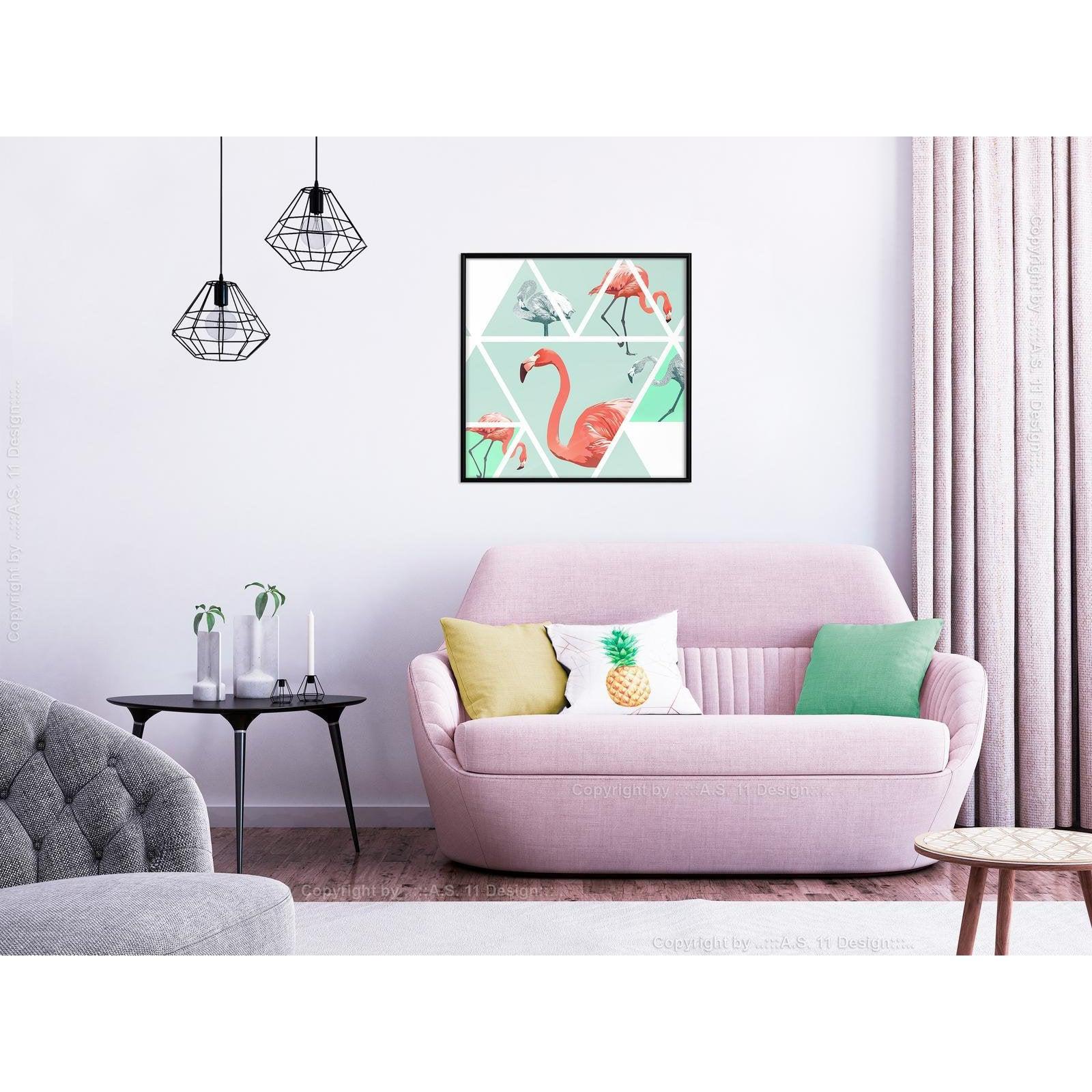 Inramad Poster / Tavla - Tropical Mosaic with Flamingos (Square)-Poster Inramad-Artgeist-peaceofhome.se