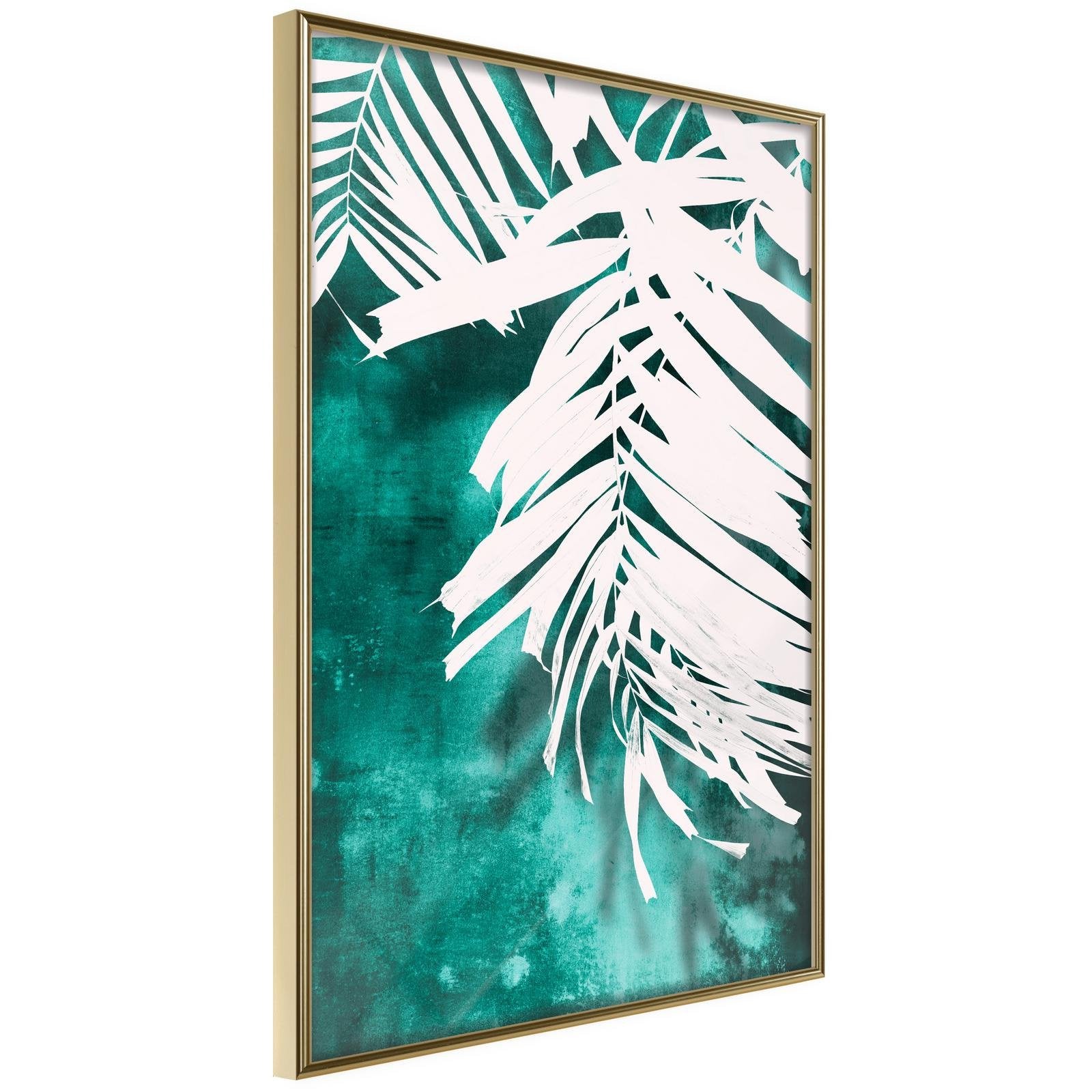Inramad Poster / Tavla - White Palm on Teal Background-Poster Inramad-Artgeist-20x30-Guldram-peaceofhome.se